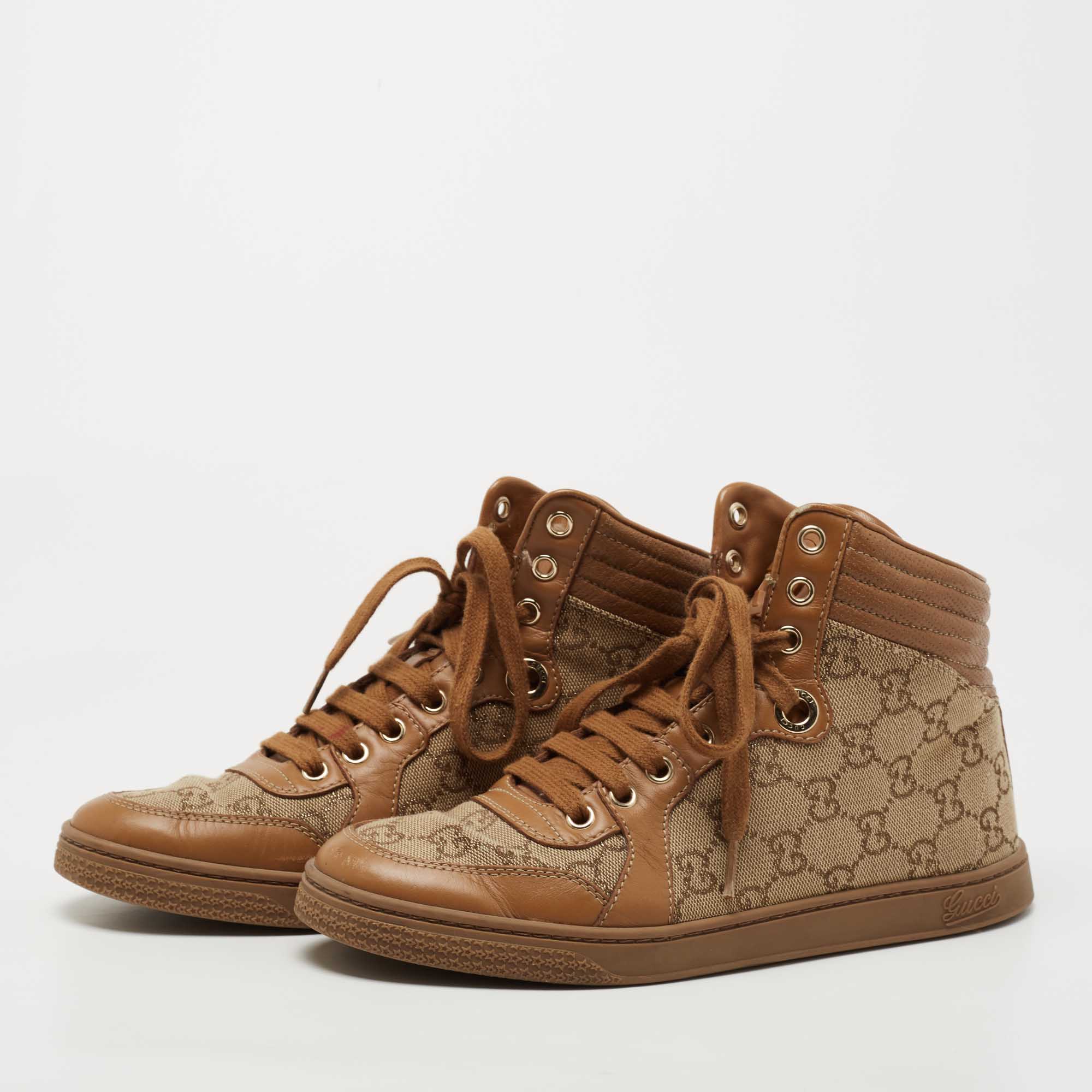 

Gucci Brown GG Canvas and Leather Lace Up High Top Sneakers Size