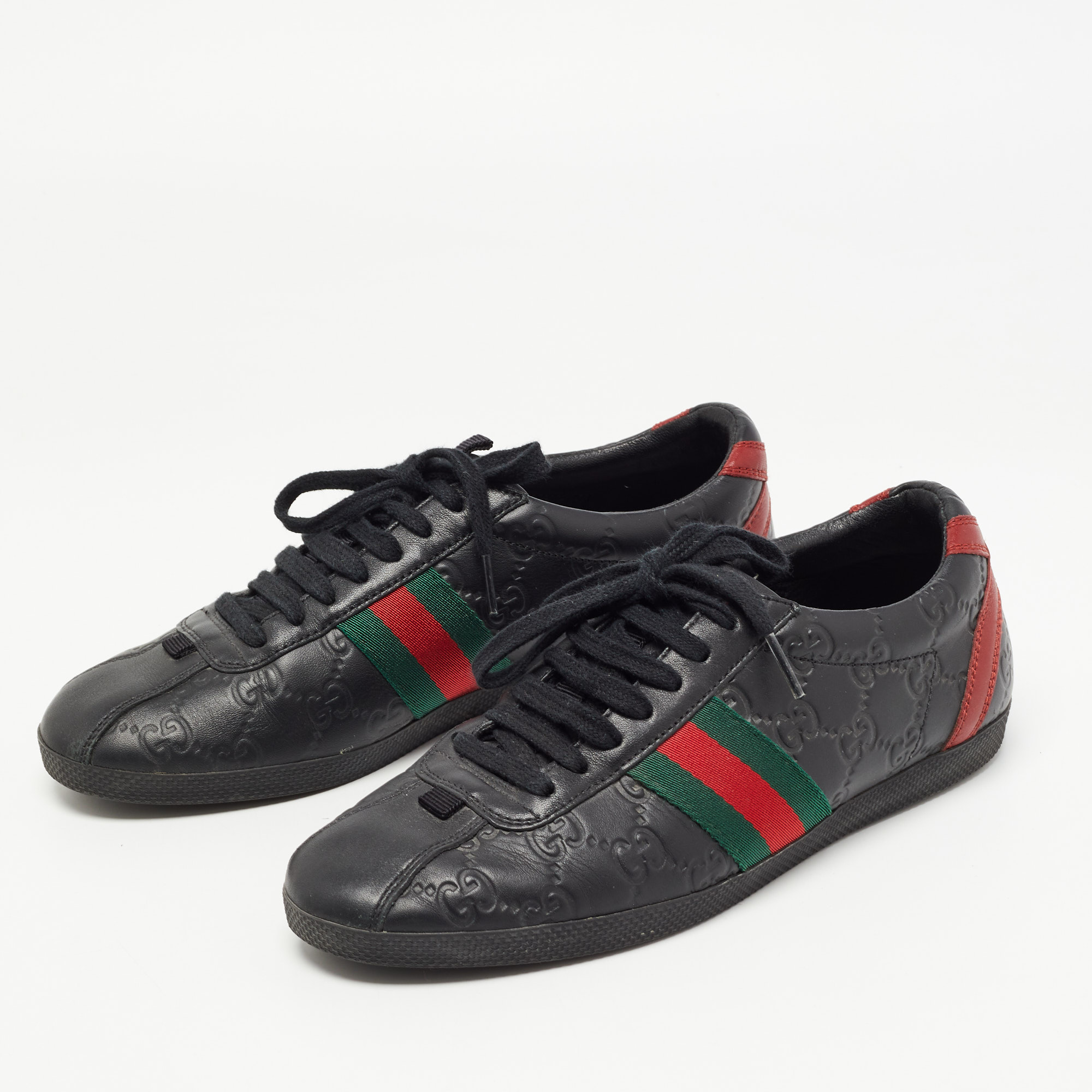 

Gucci Black Guccissima Leather Web Ace Sneakers Size