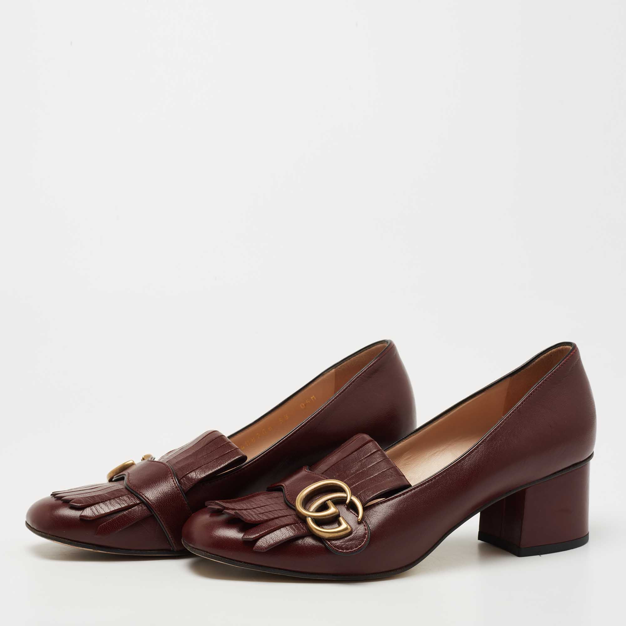 

Gucci Burgundy Leather GG Marmont Fringe Pumps Size