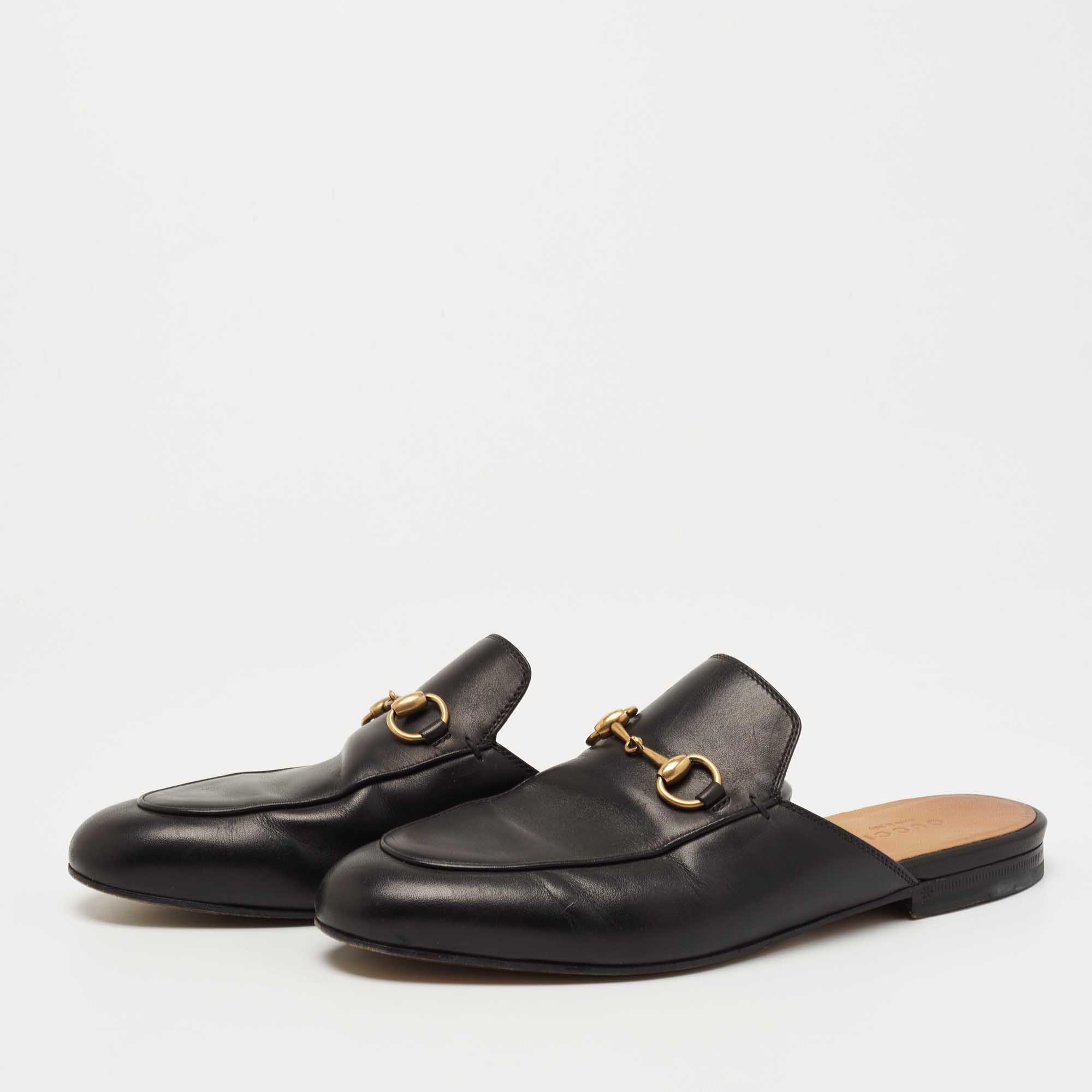 

Gucci Black Leather Princetown Mules Size