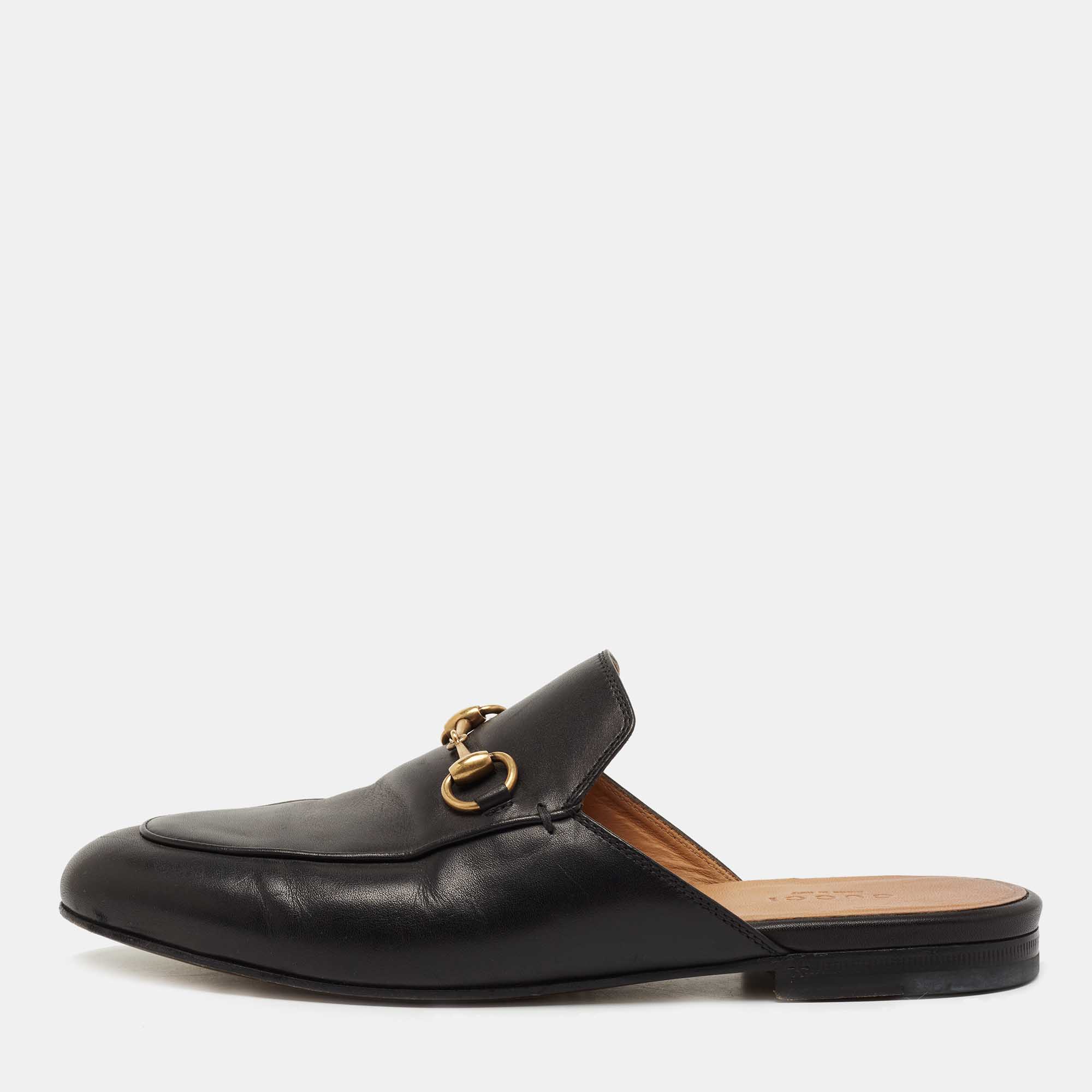 مملوكة مسبقًا Gucci Black Leather Princetown Mules Size 36 