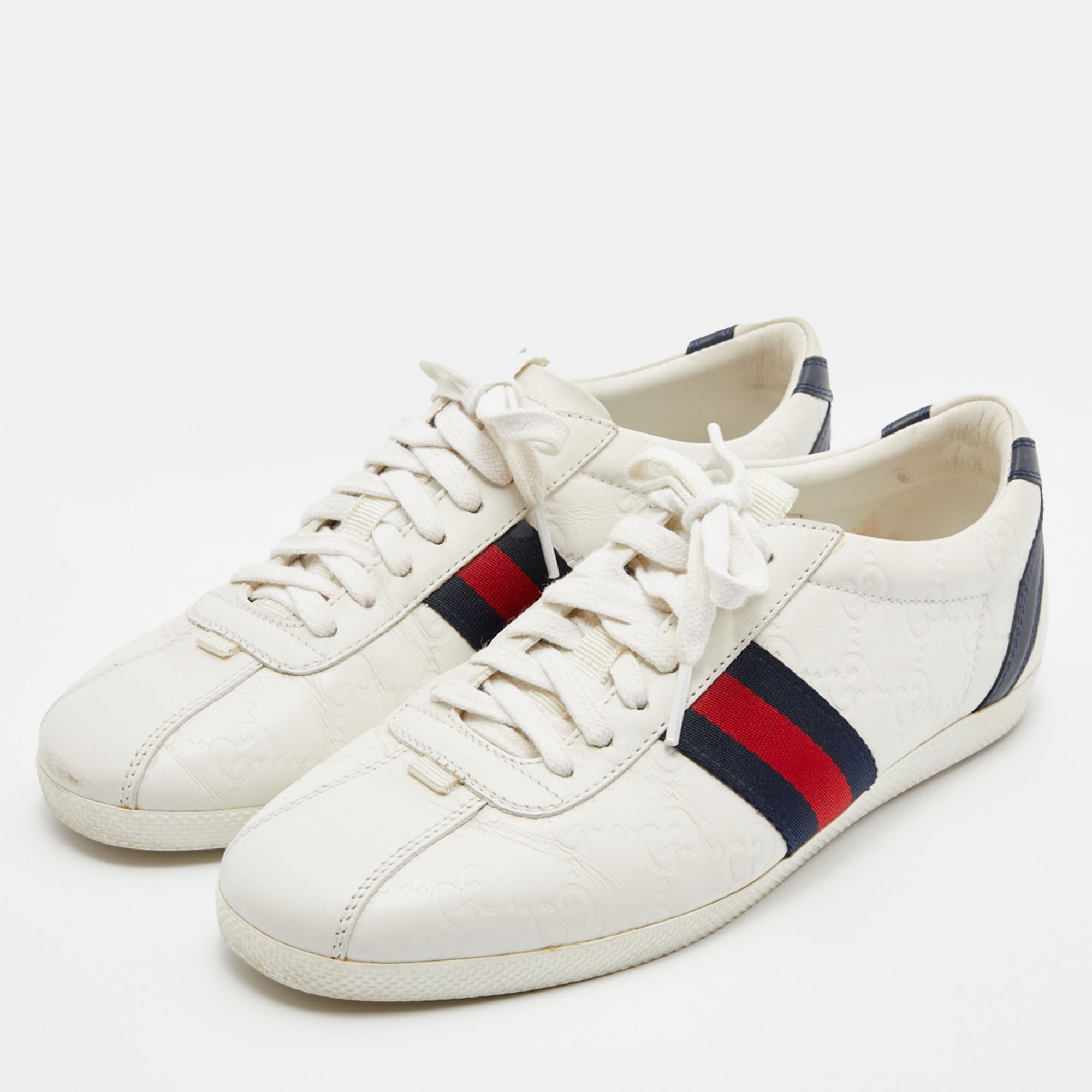 

Gucci White Guccissima Leather Web Detail Low Top Sneakers Size