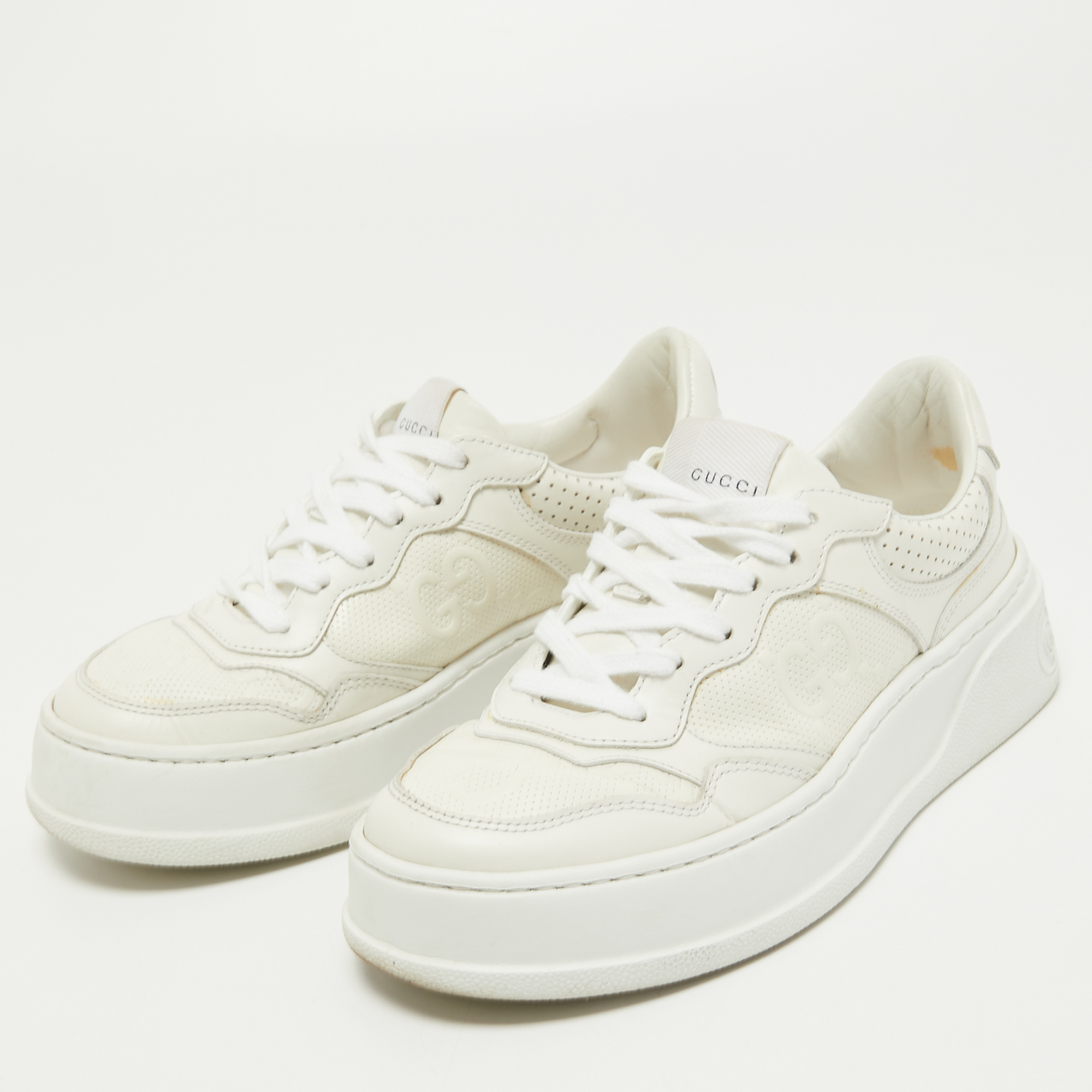 

Gucci White Leather GG Embossed Perforated Leather Trainers Sneakers Size