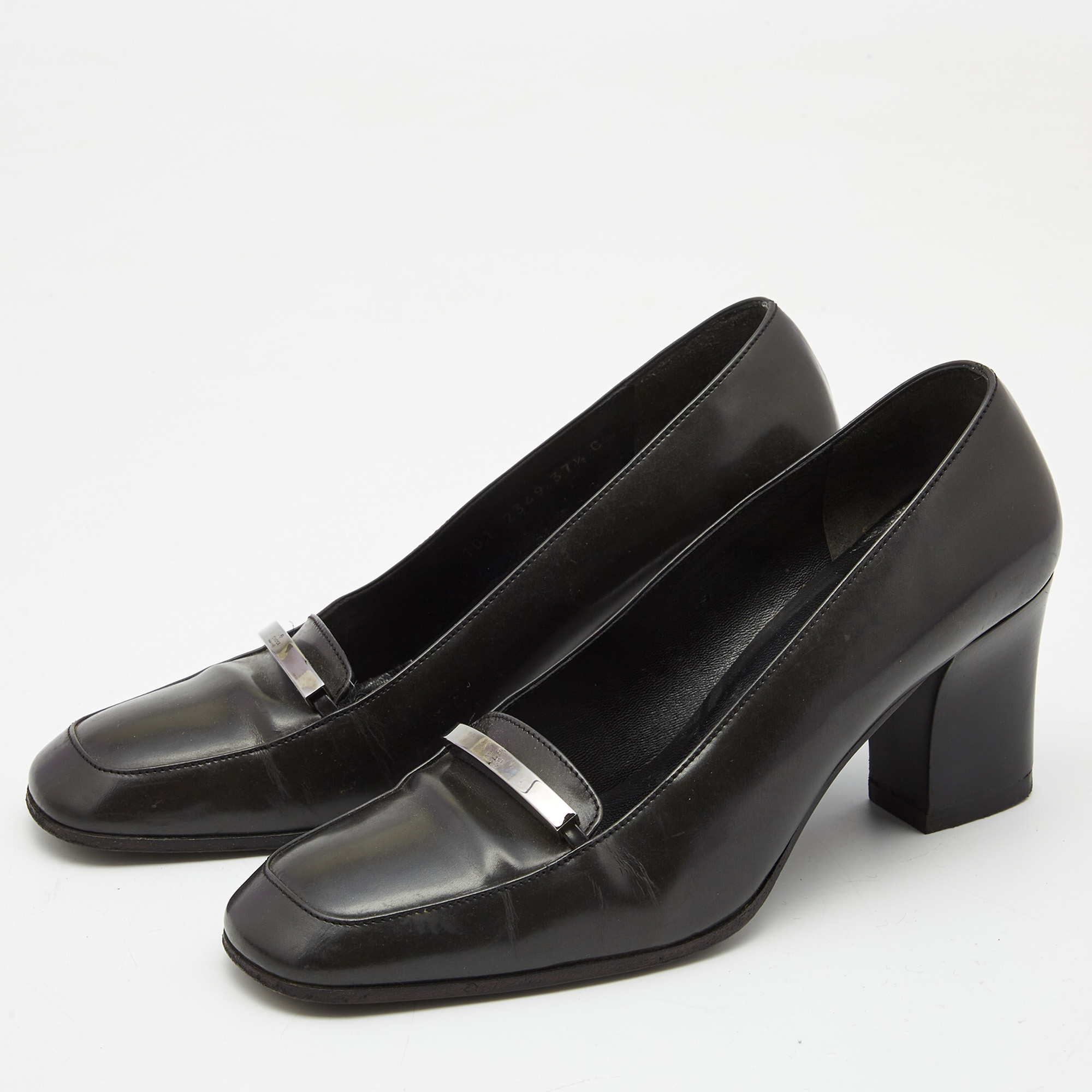 

Gucci Dark Grey Leather Loafer Pumps Size