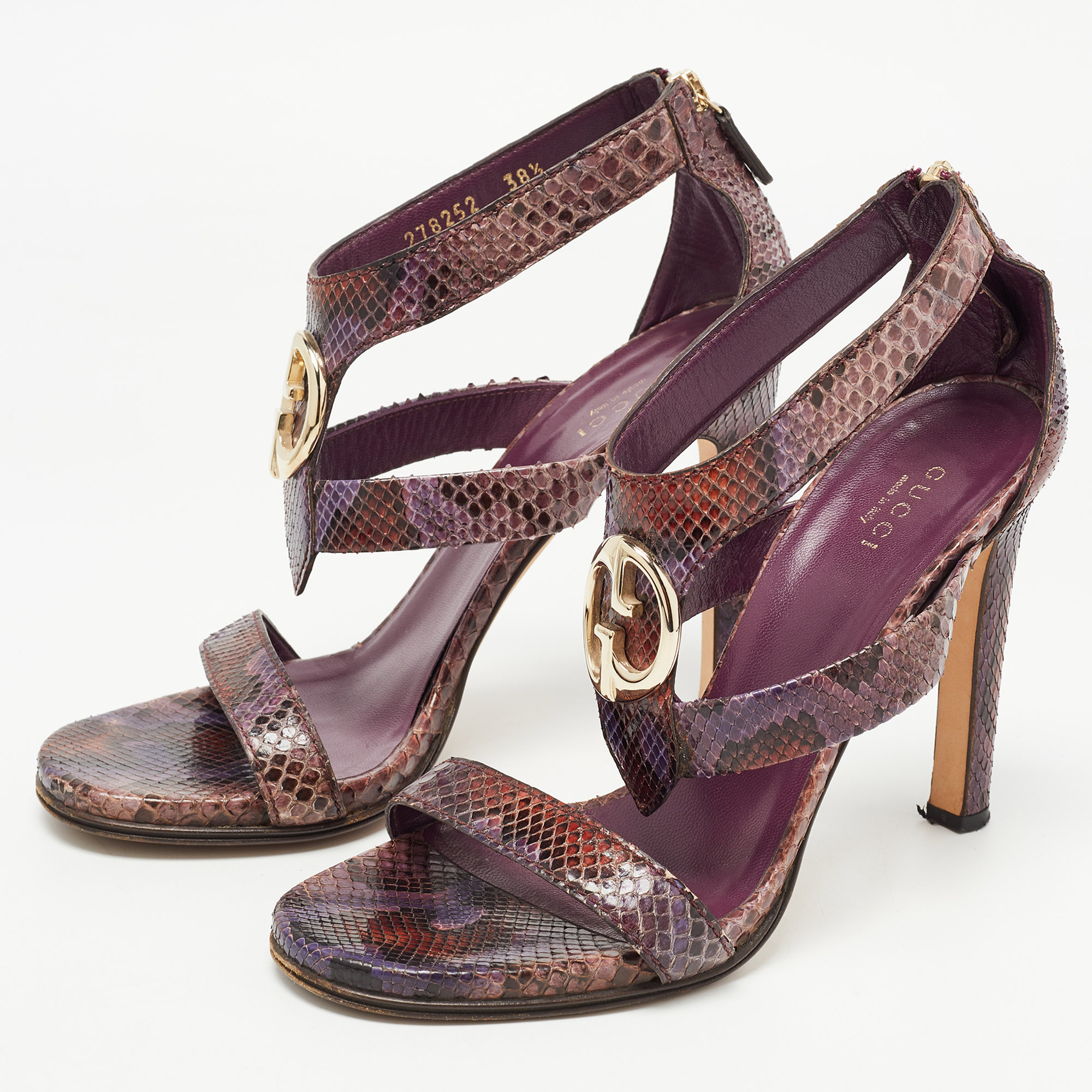 

Gucci Multicolor Python GG Logo Ankle Strap Sandals Size