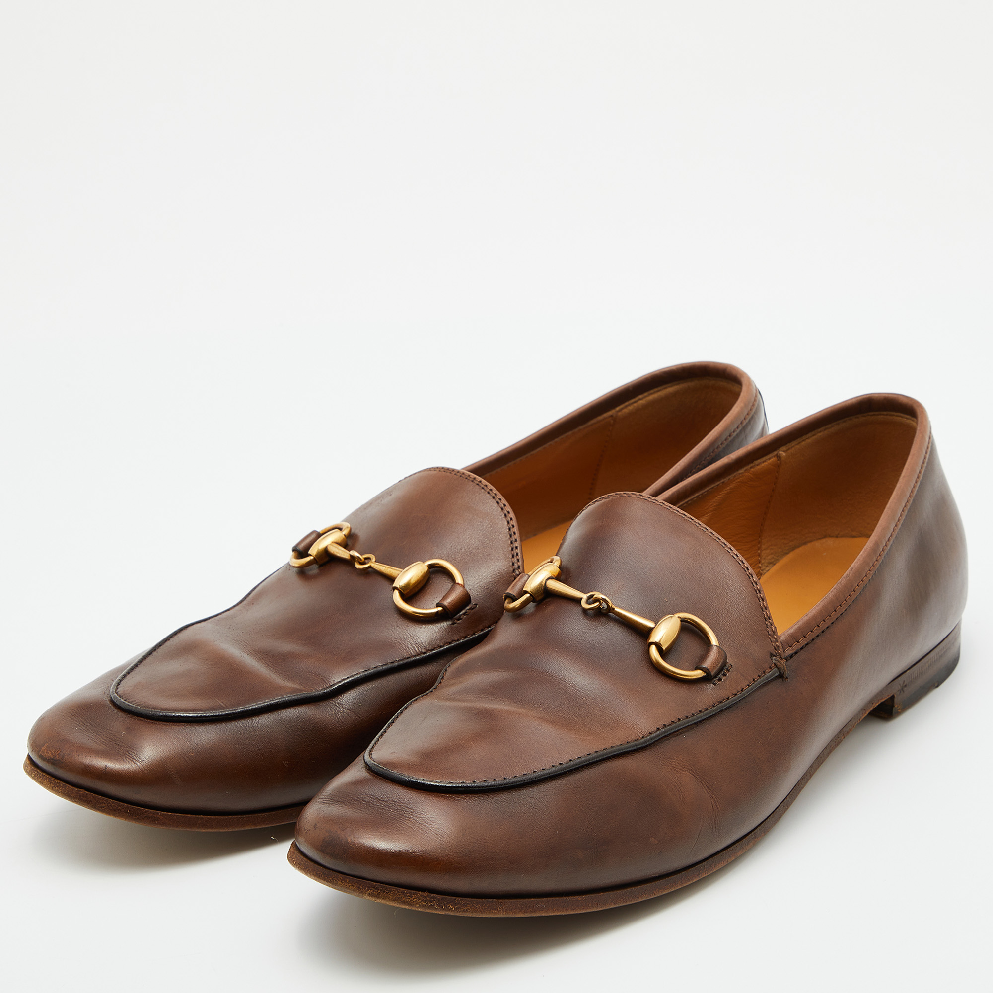 

Gucci Brown Leather Jordaan Horsebit Slip On Loafers Size