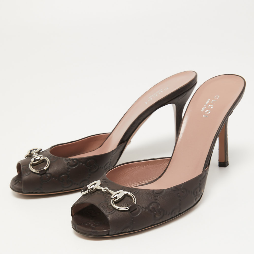 

Gucci Dark Brown Guccissima Leather Horsebit Slide Sandals Size
