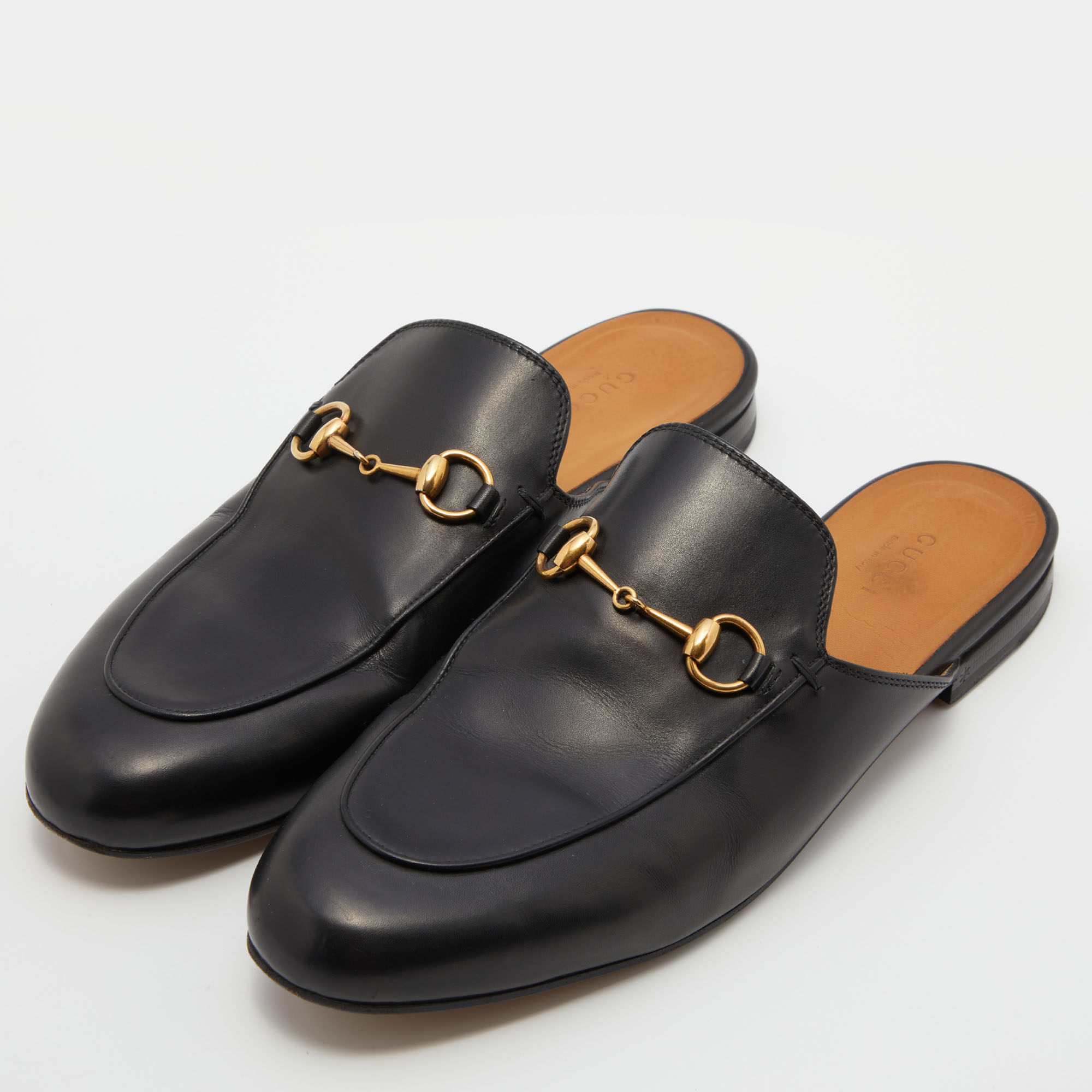 

Gucci Black Leather Princetown Horsebit Flat Mules Size