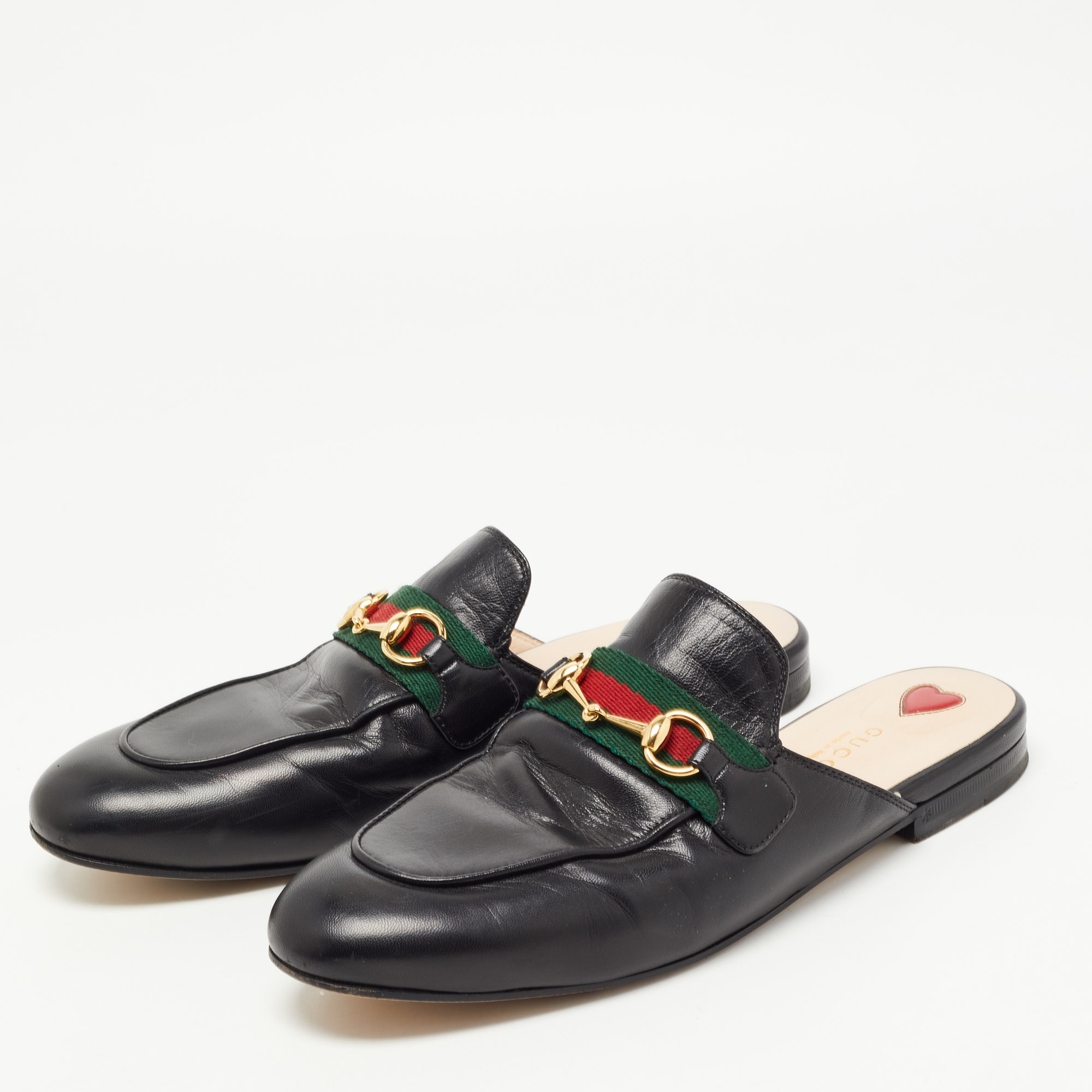 

Gucci Black Leather Princetown Flat Mules Size