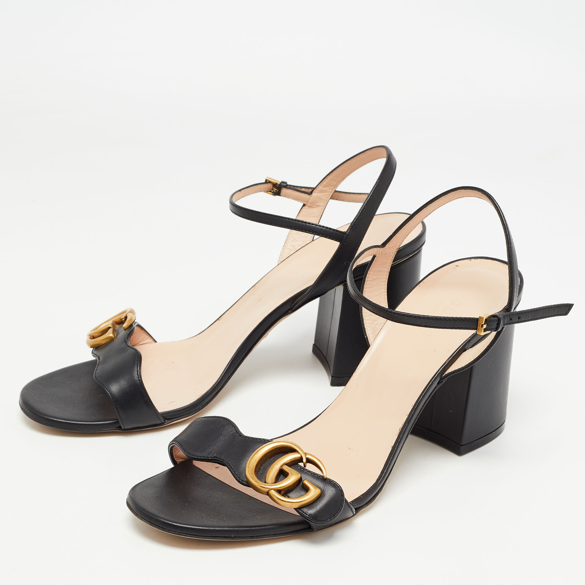 

Gucci Black Leather GG Marmont Ankle Strap Sandals Size