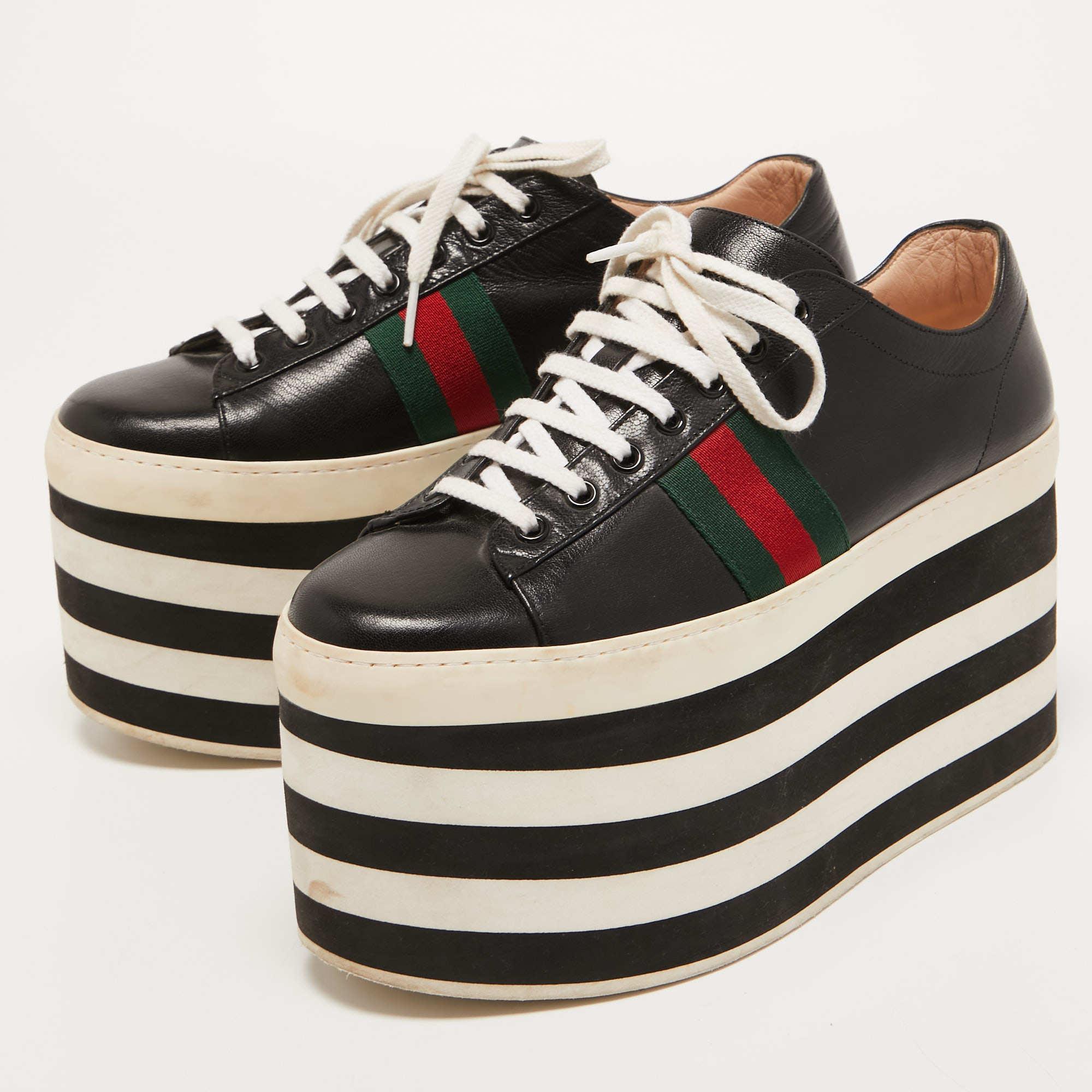 

Gucci Black Leather Peggy Ace Platform Sneakers Size