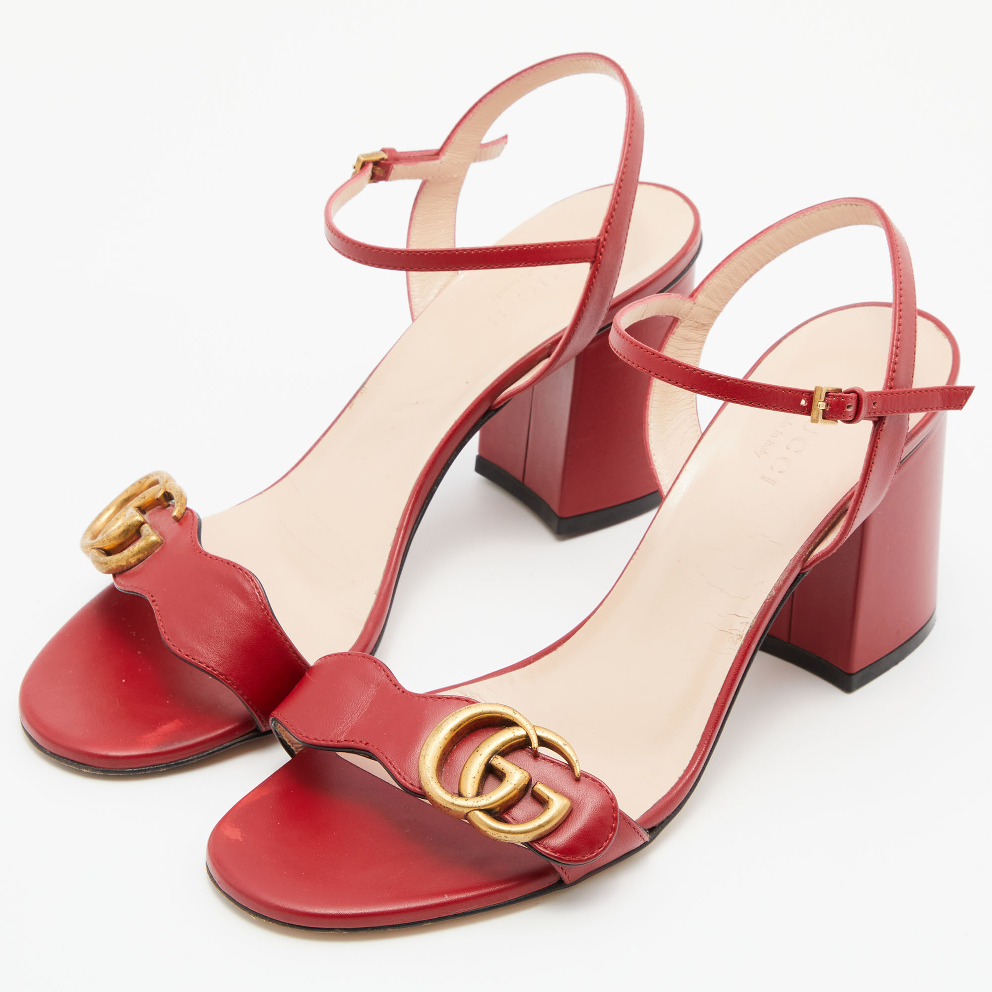 

Gucci Red Leather GG Marmont Ankle Strap Sandals Size