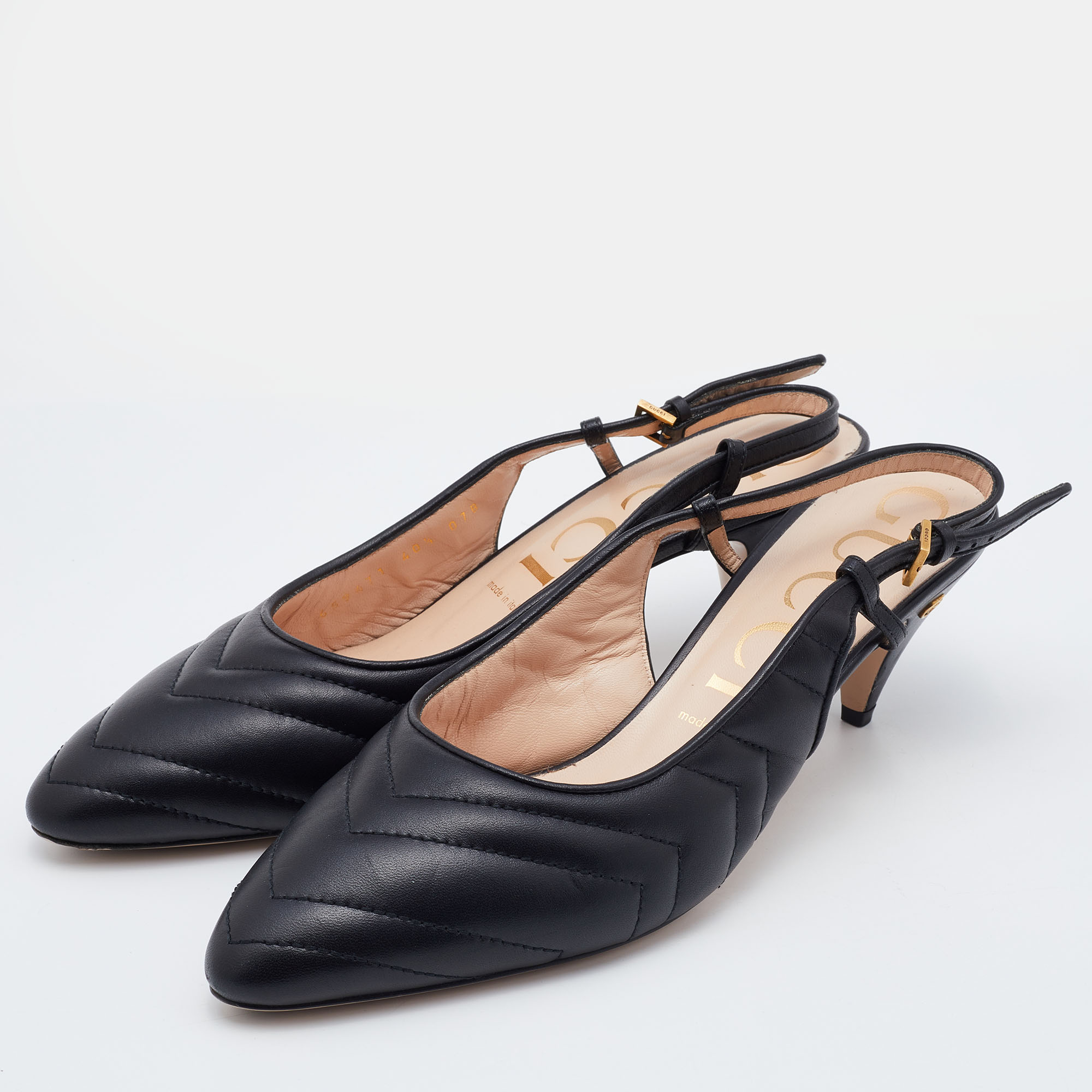 

Gucci Black Matelassé Leather Slingback Pumps Size