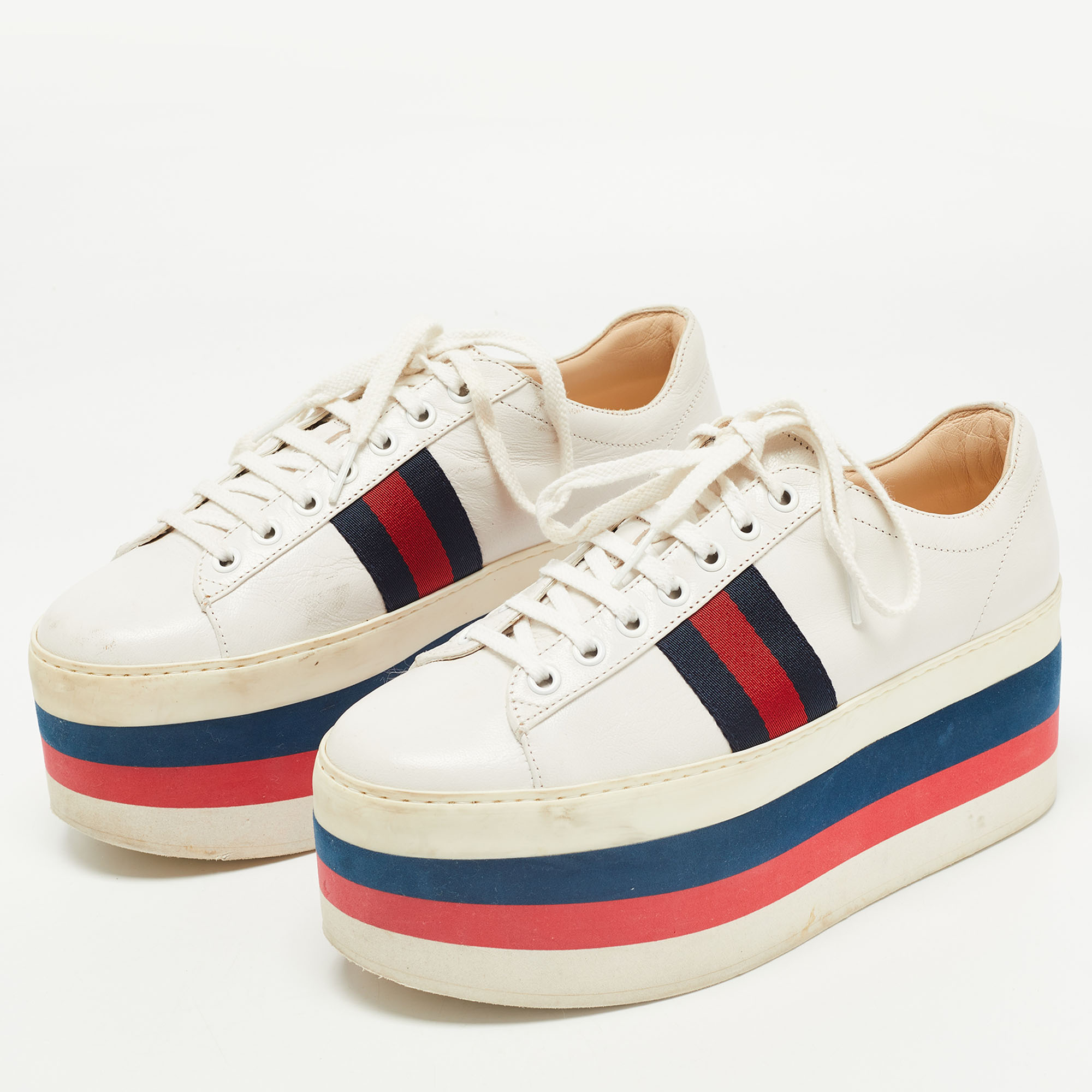 

Gucci White Leather Peggy Platform Sneakers Size