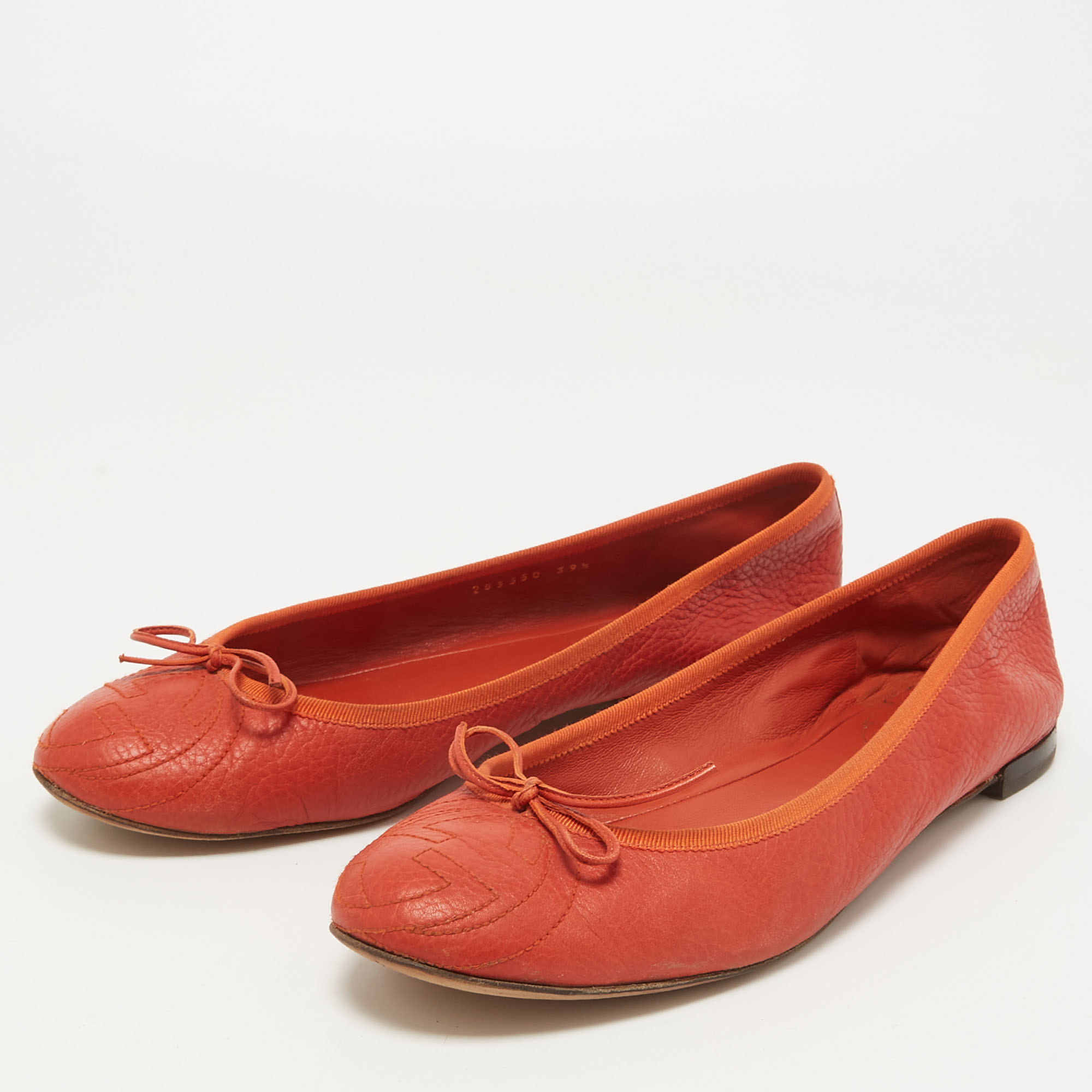 

Gucci Orange Leather Bow Ballet Flats Size