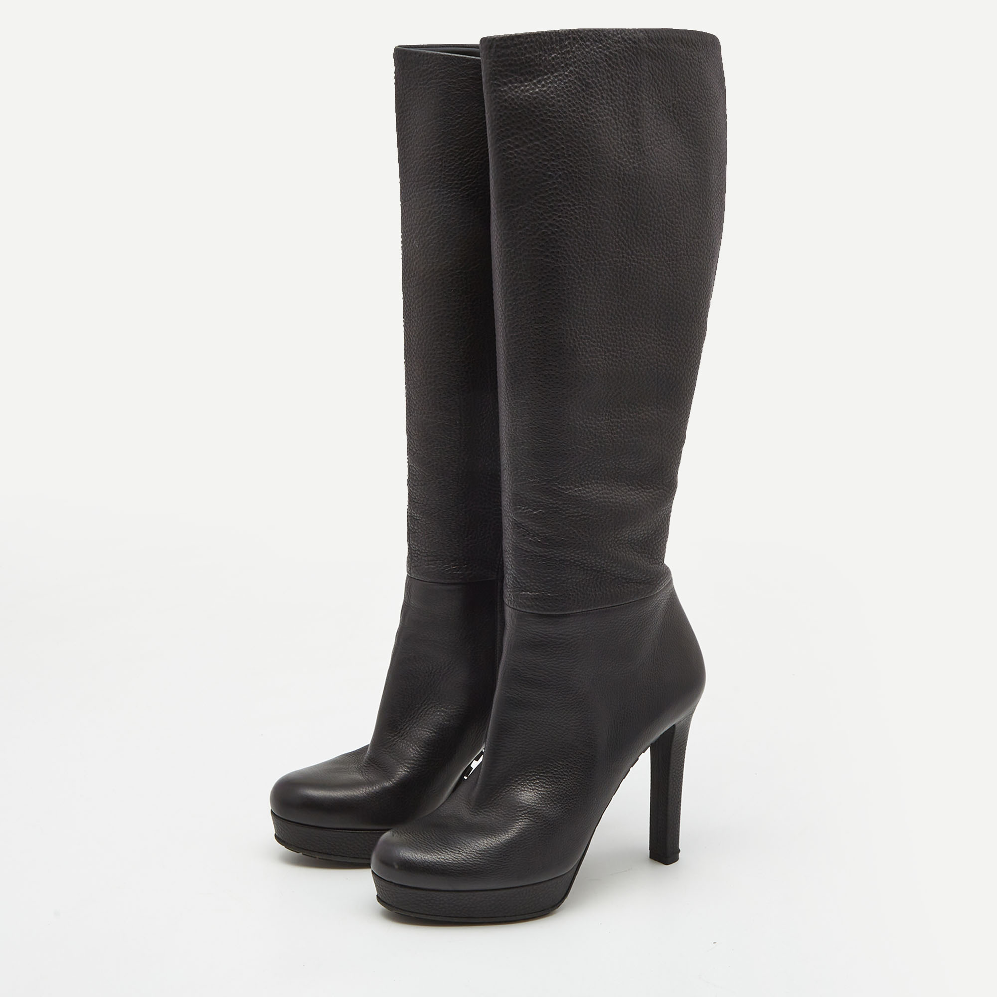 

Gucci Black Leather Knee Length Boots Size