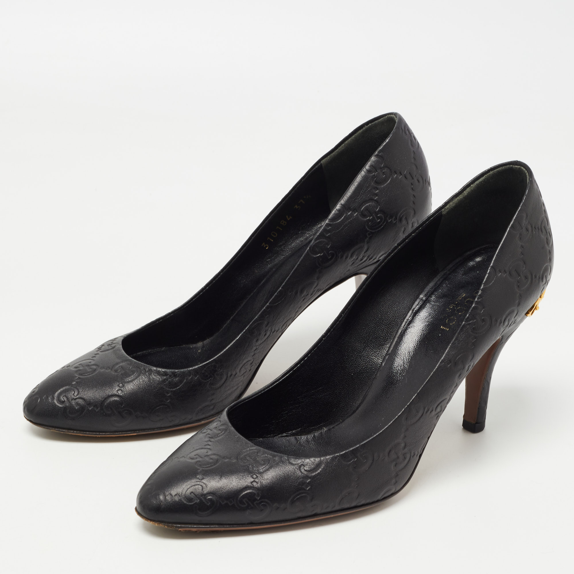 

Gucci Black Guccissima Leather Horsebit Heel Pumps Size