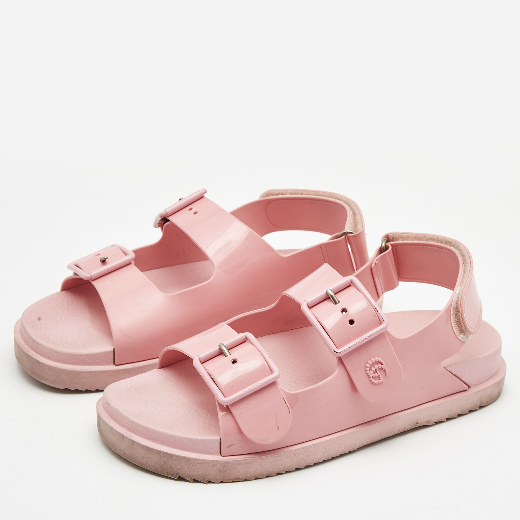 

Gucci Pink PVC Isla Slingback Double Sandals Size