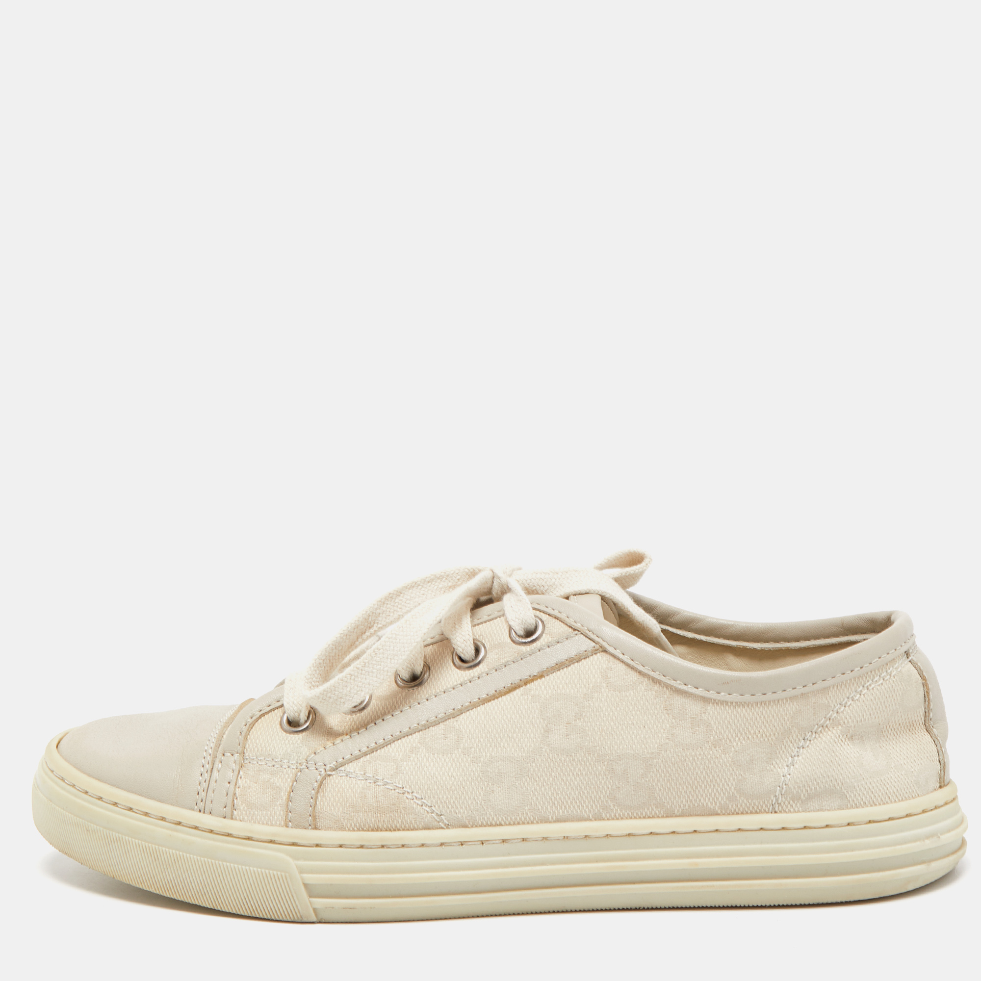 Gucci White/Grey GG Canvas and Leather Low Top Sneakers Size 35