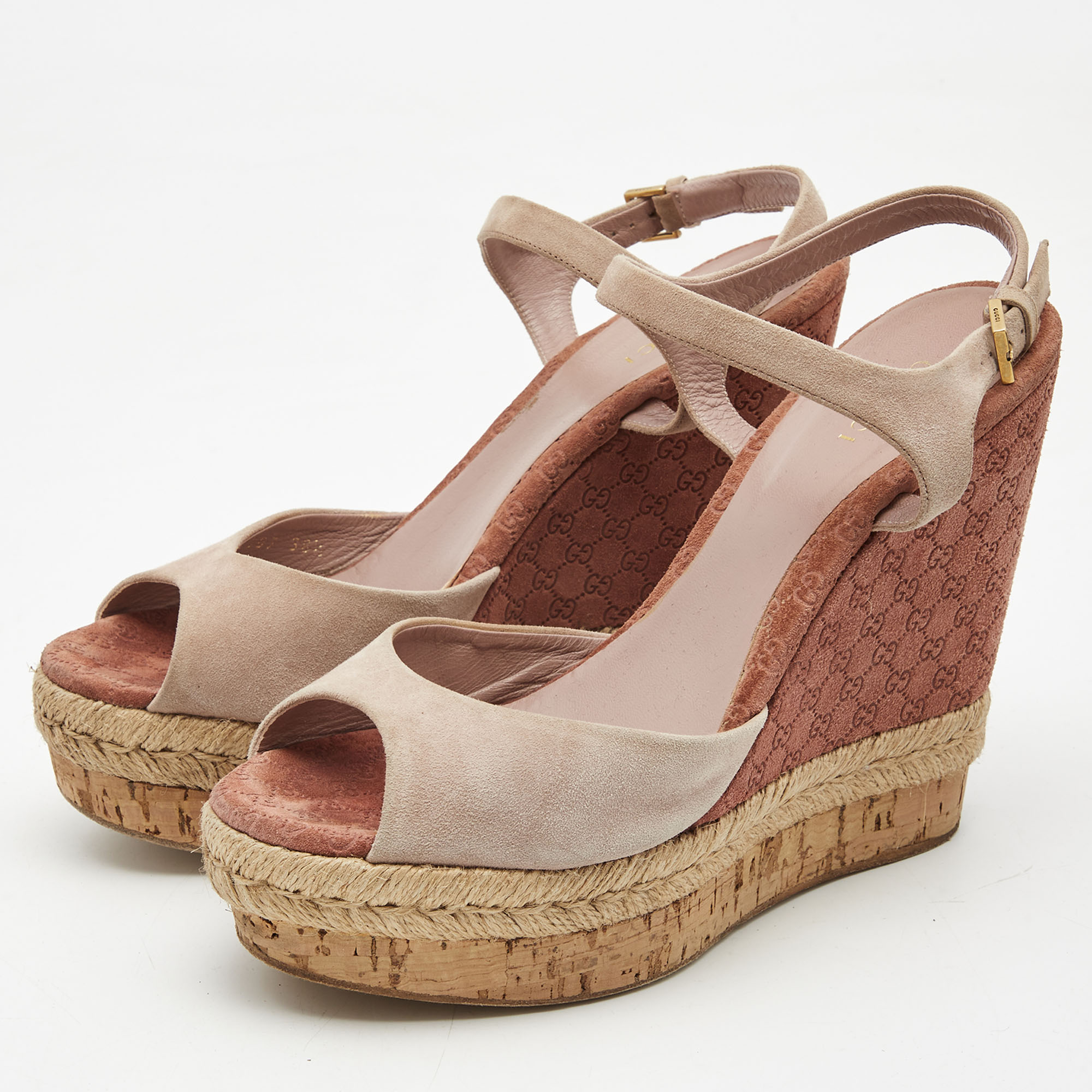 

Gucci Dusty Pink Suede Wedge Platform Ankle Strap Sandals Size