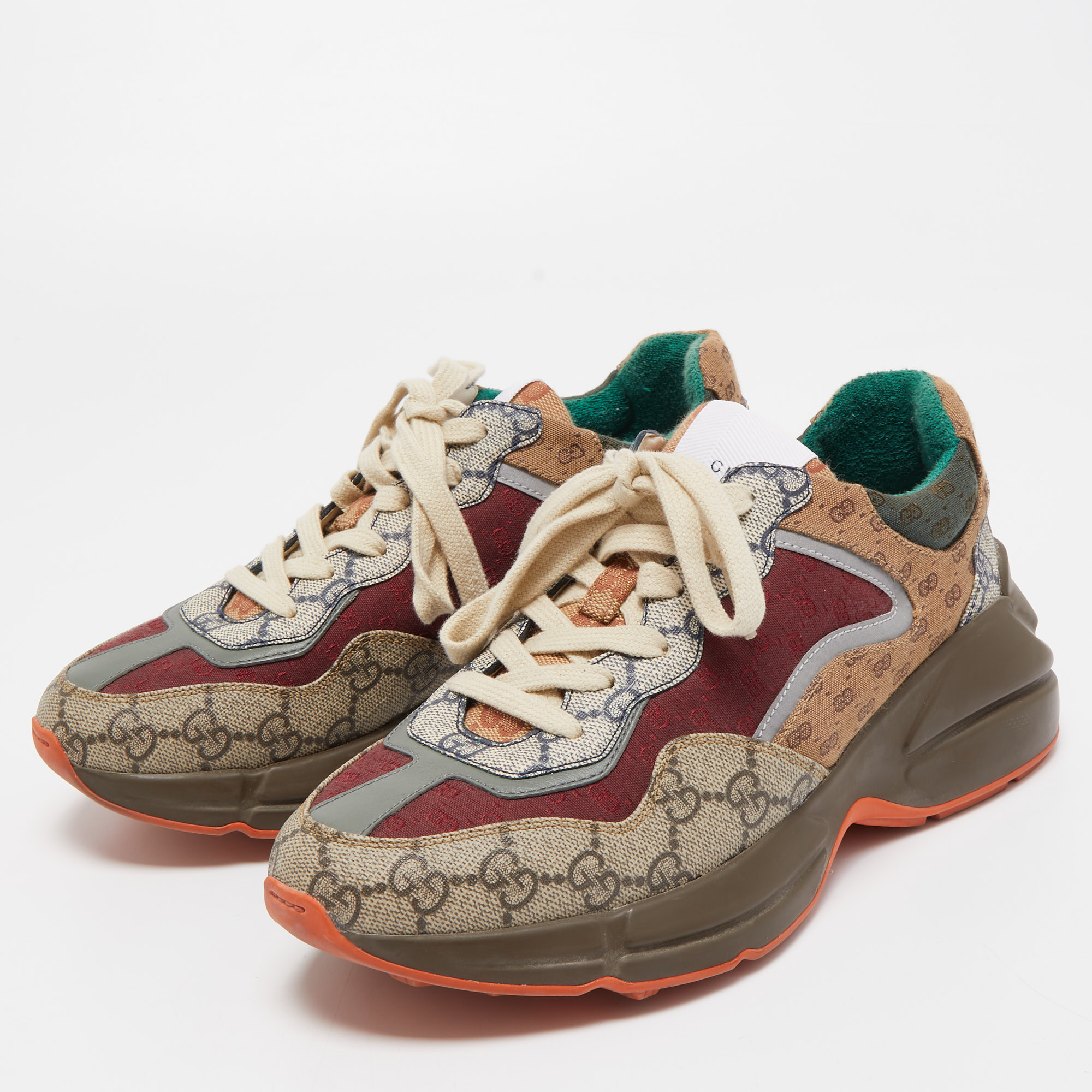 

Gucci Multicolor GG Supreme and Canvas Rhyton Sneakers Size