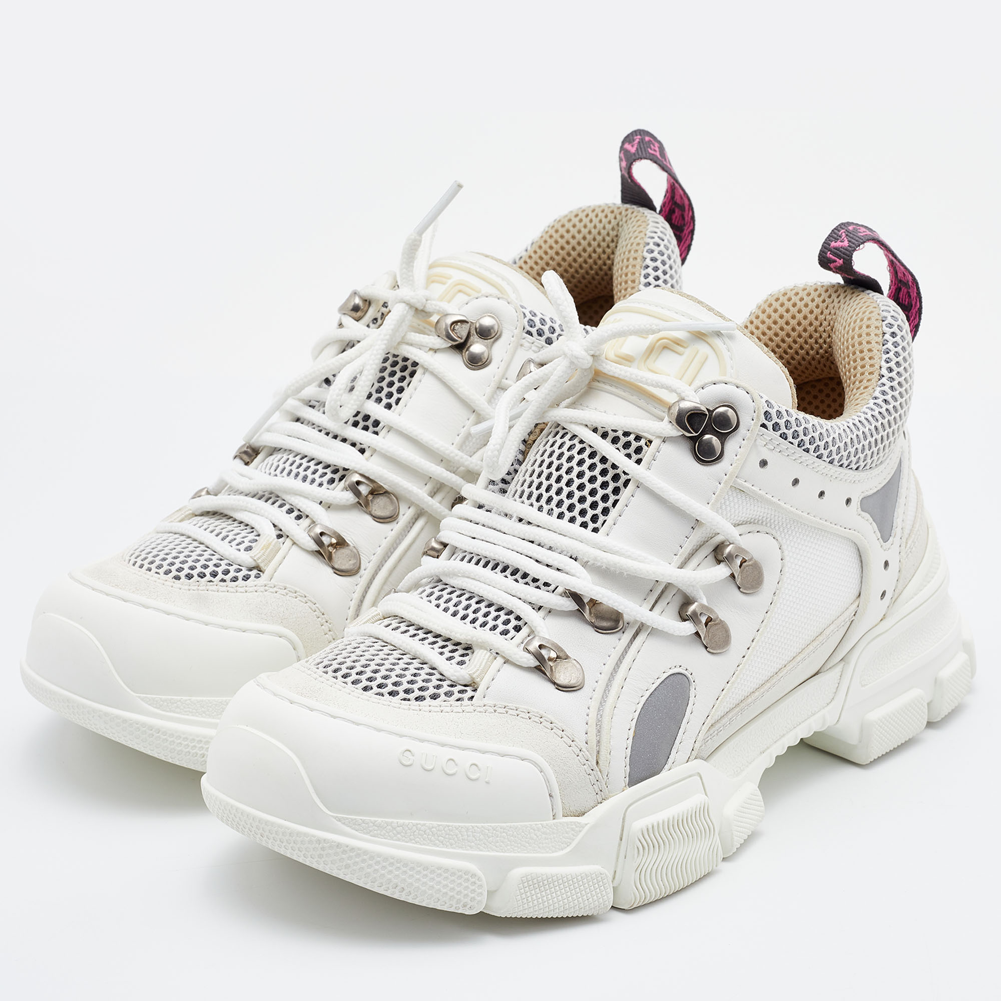 

Gucci White/Cream Mesh and Leather Flashtrek Sneakers Size