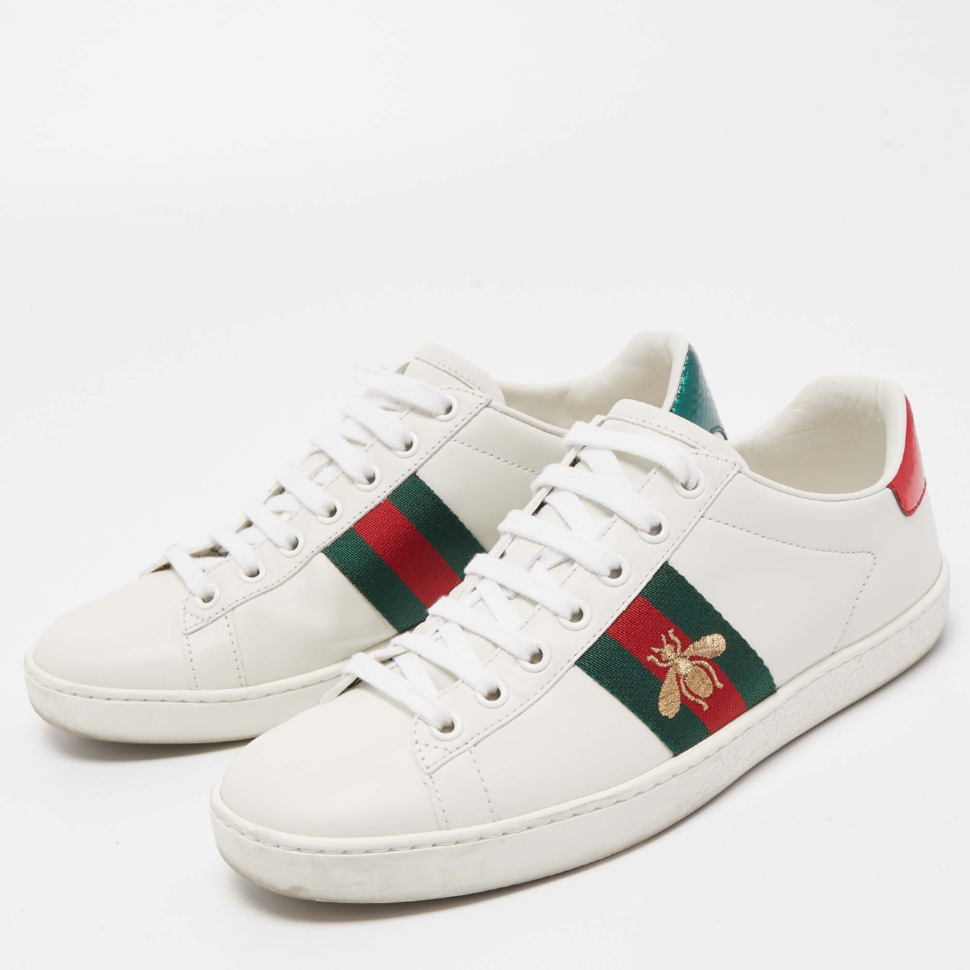 

Gucci White Leather Embroidered Bee Ace Sneakers Size