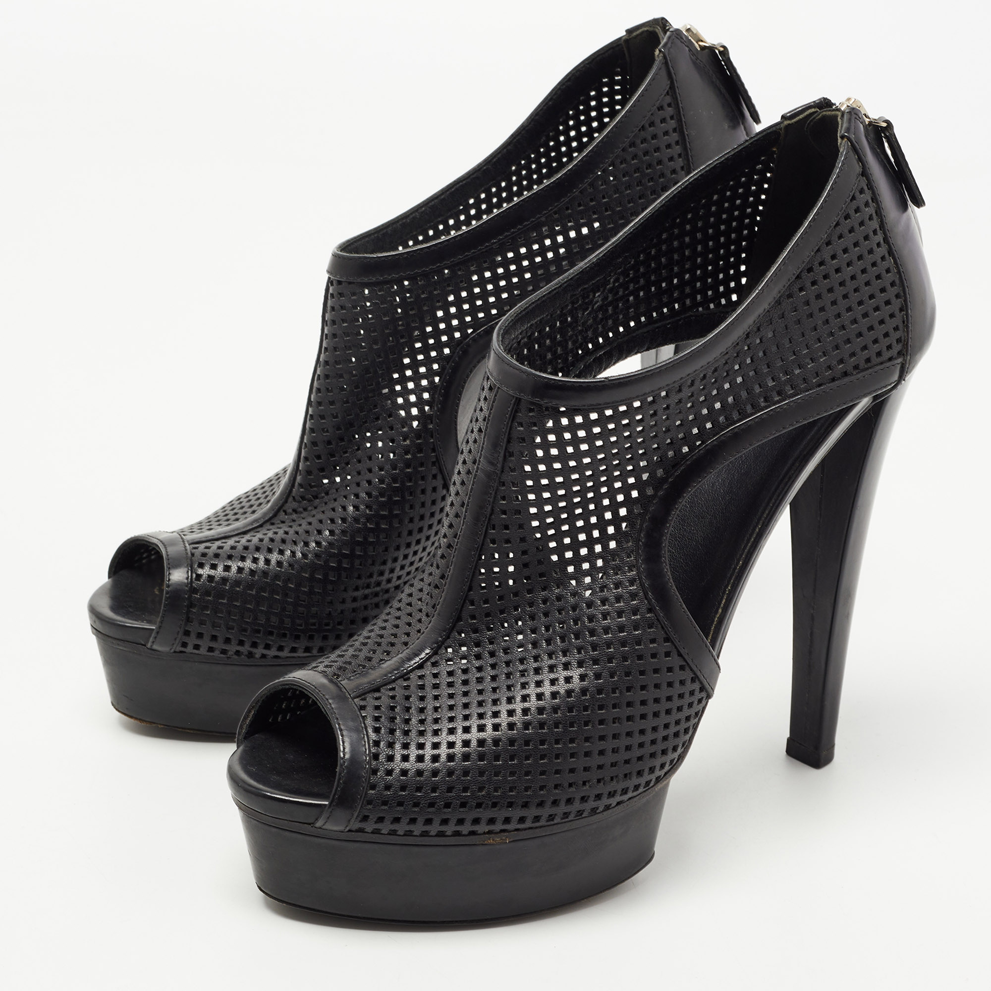 

Gucci Black Perforated Leather Kim Ankle Booties Size