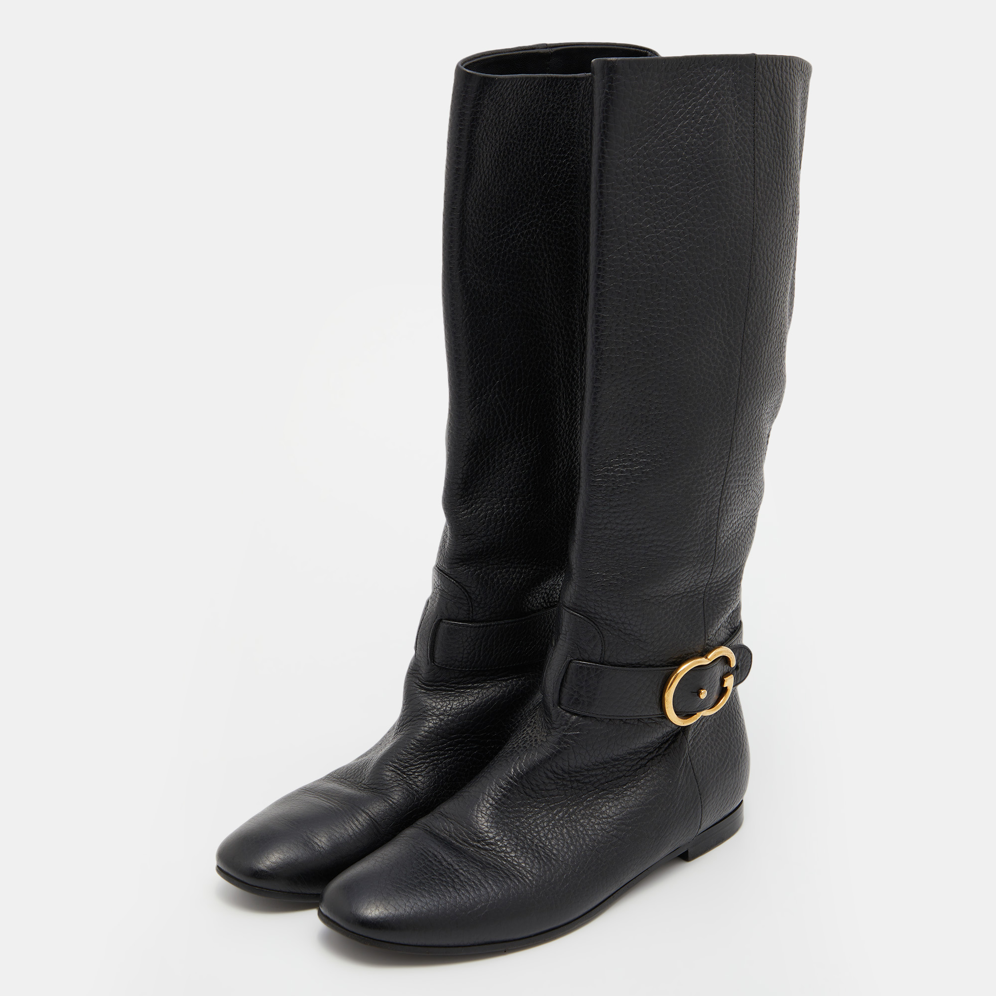 

Gucci Black Leather Knee Length Boots Size