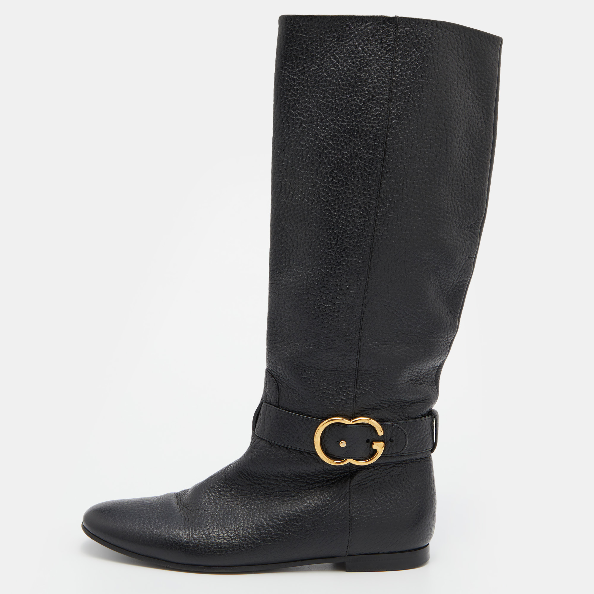 Pre-owned Gucci Black Leather Knee Length Boots Size 38.5