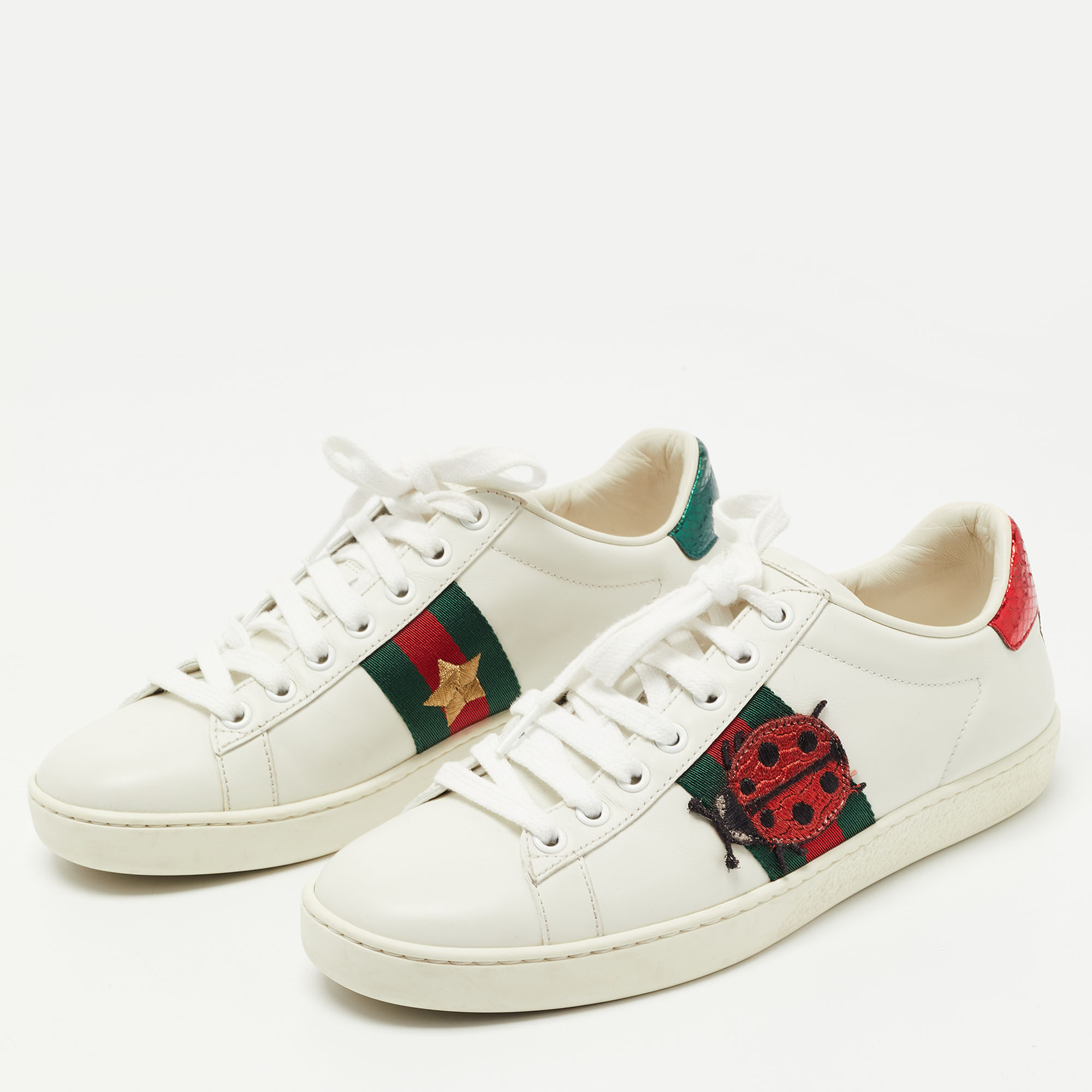 

Gucci White/Red Leather and Snake Embossed Leather Ace Pineapple Sneakers Size