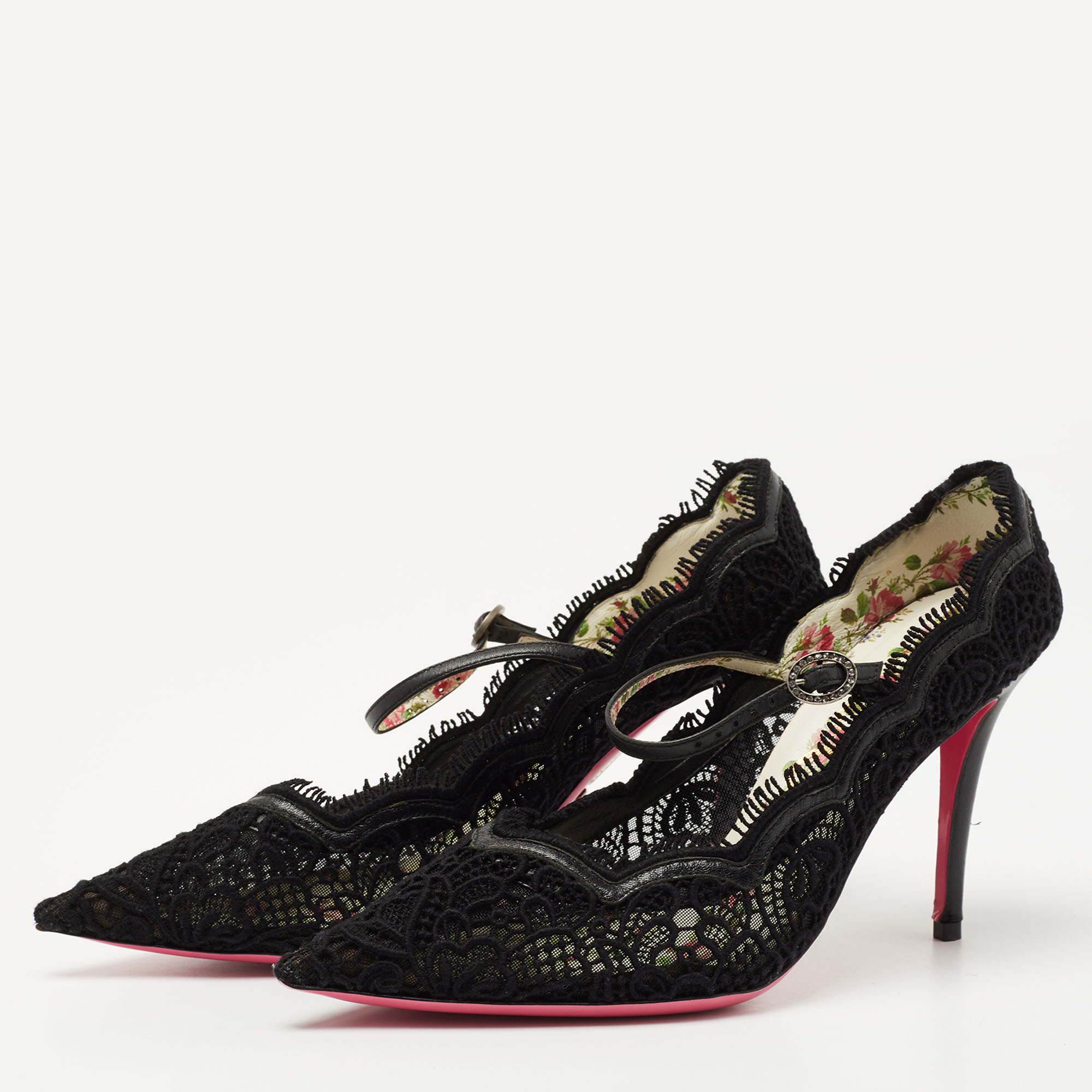 

Gucci Black Mesh and Lace Virginia Mary Jane Pumps Size