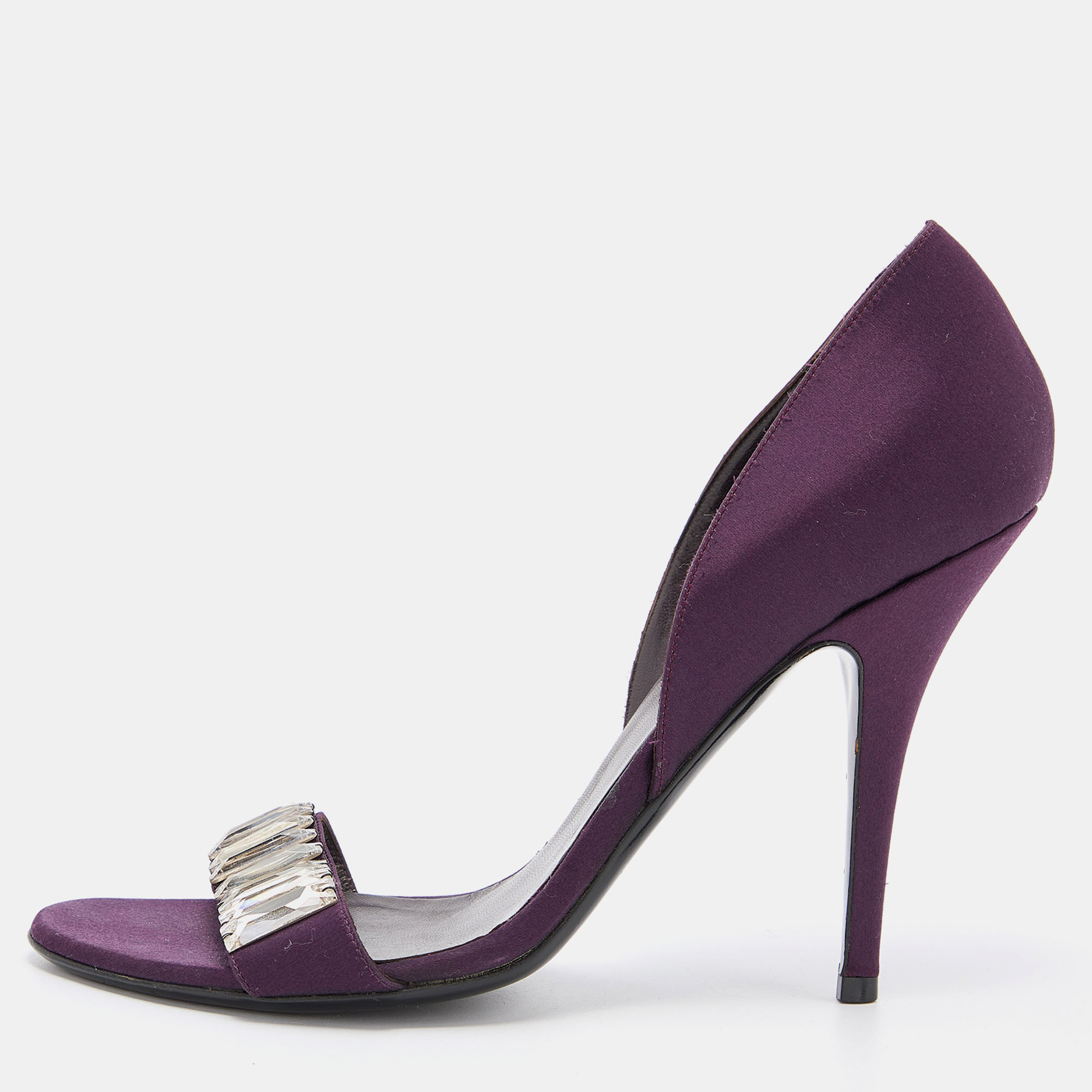 

Gucci Purple Satin Crystal Embellished D'orsay Sandals Size