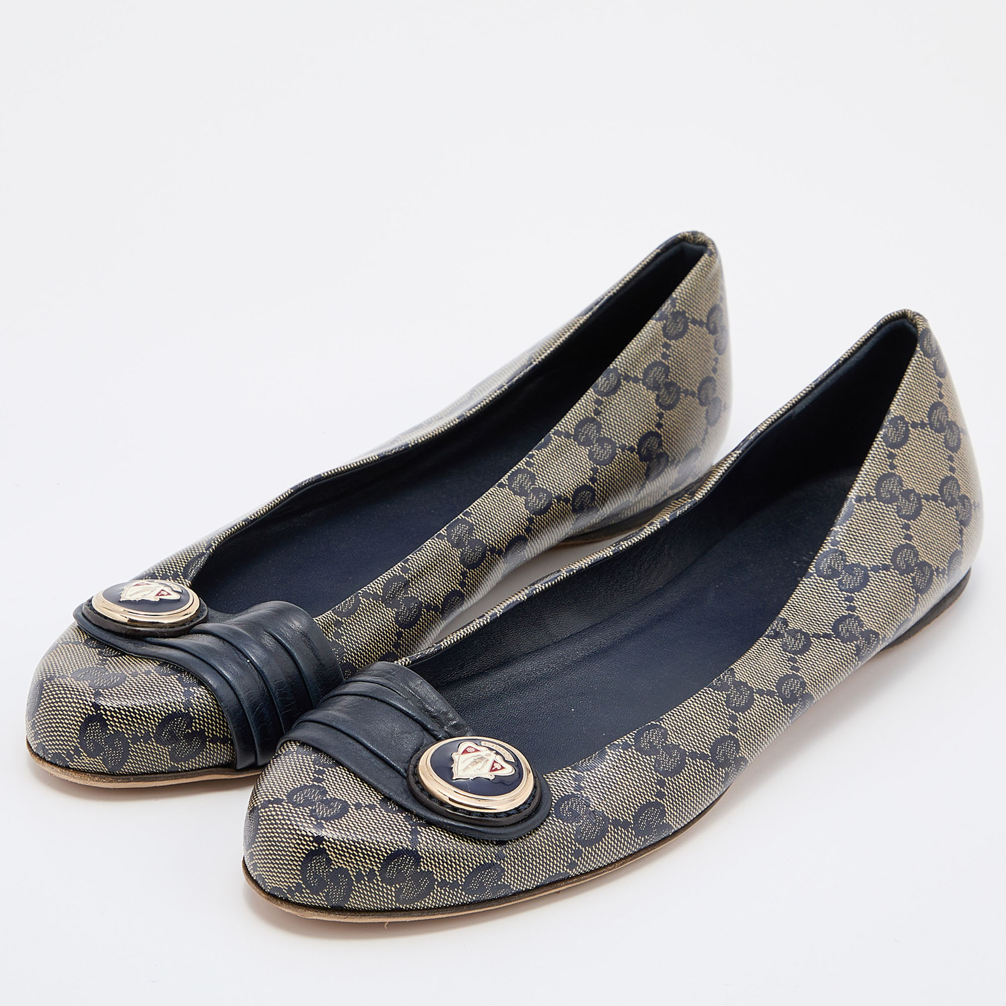 

Gucci Navy Blue GG Crystal Canvas and Leather Hysteria Ballet Flats Size