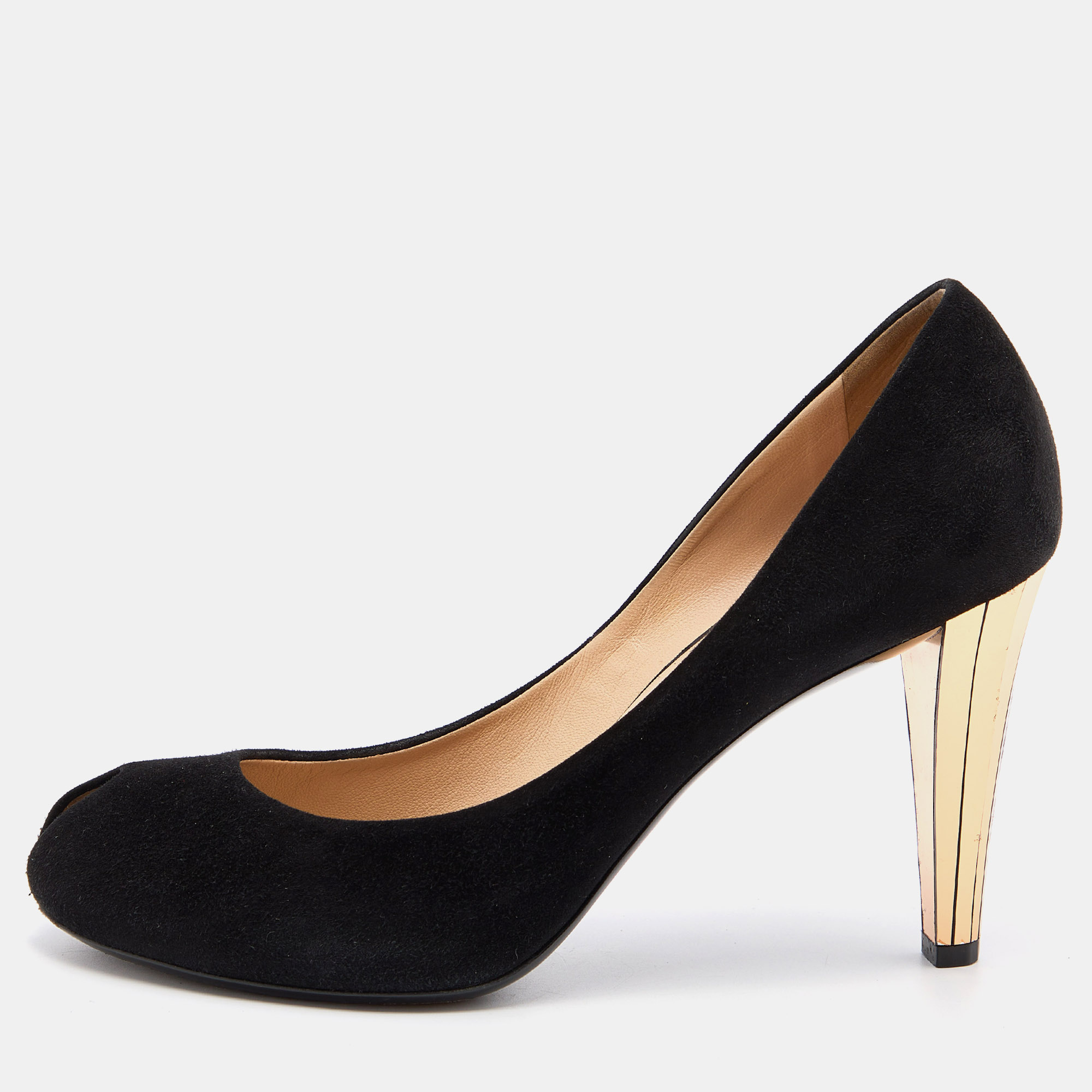 Pre-owned Gucci Black Suede Open Toe Pumps Size 40