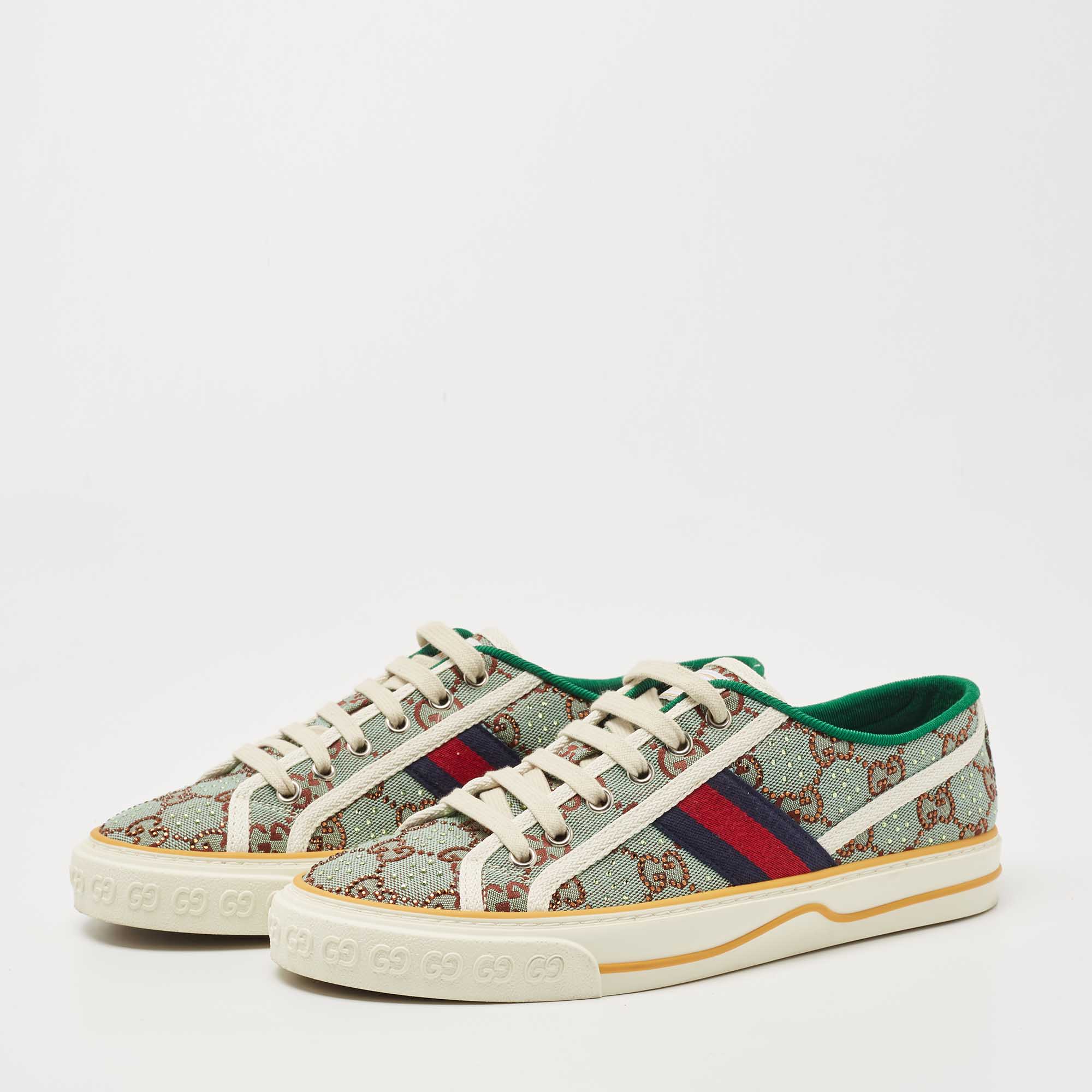 

Gucci Green Canvas Tennis 1977 Low Top Sneakers Size