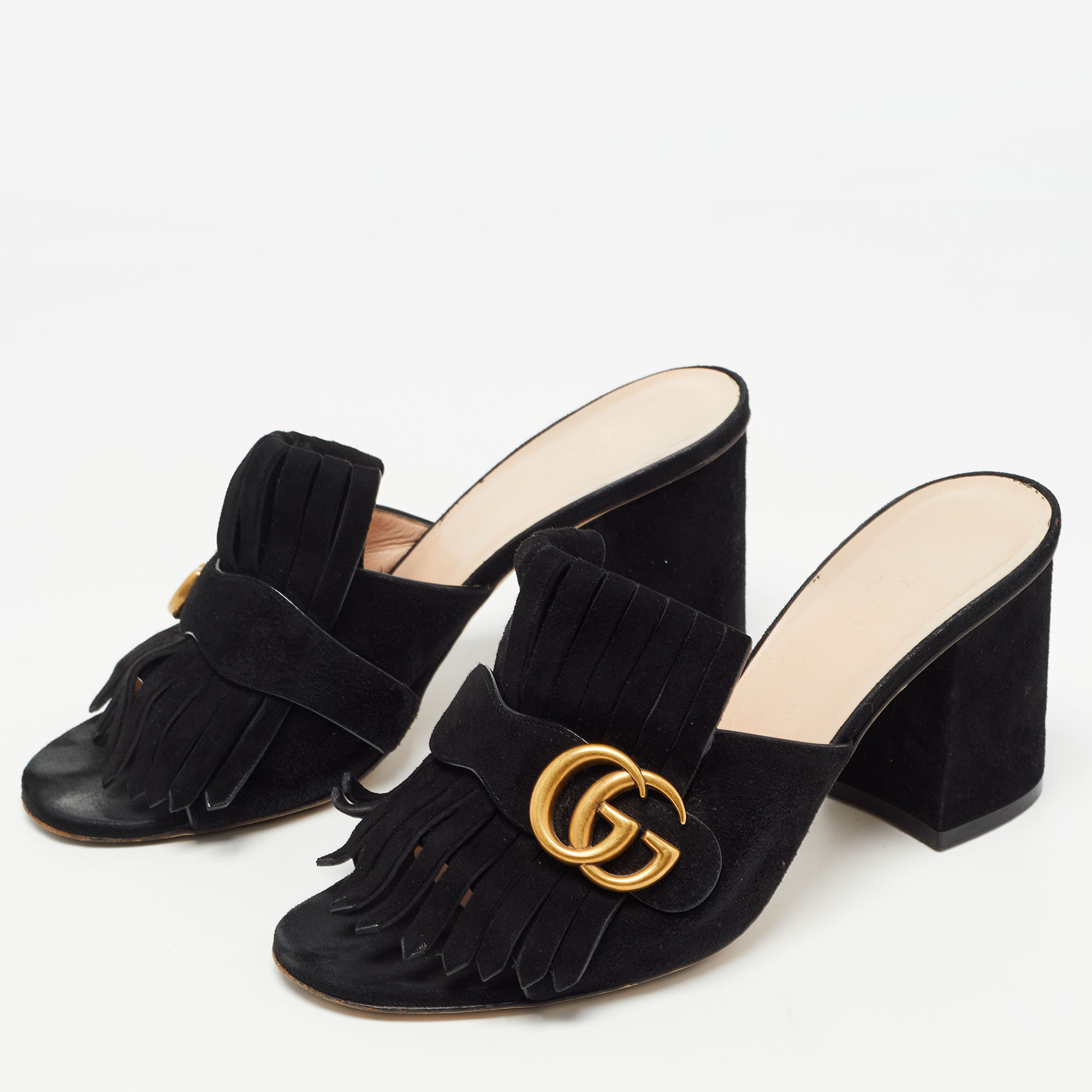 

Gucci Black Suede Double G Slide Sandals Size