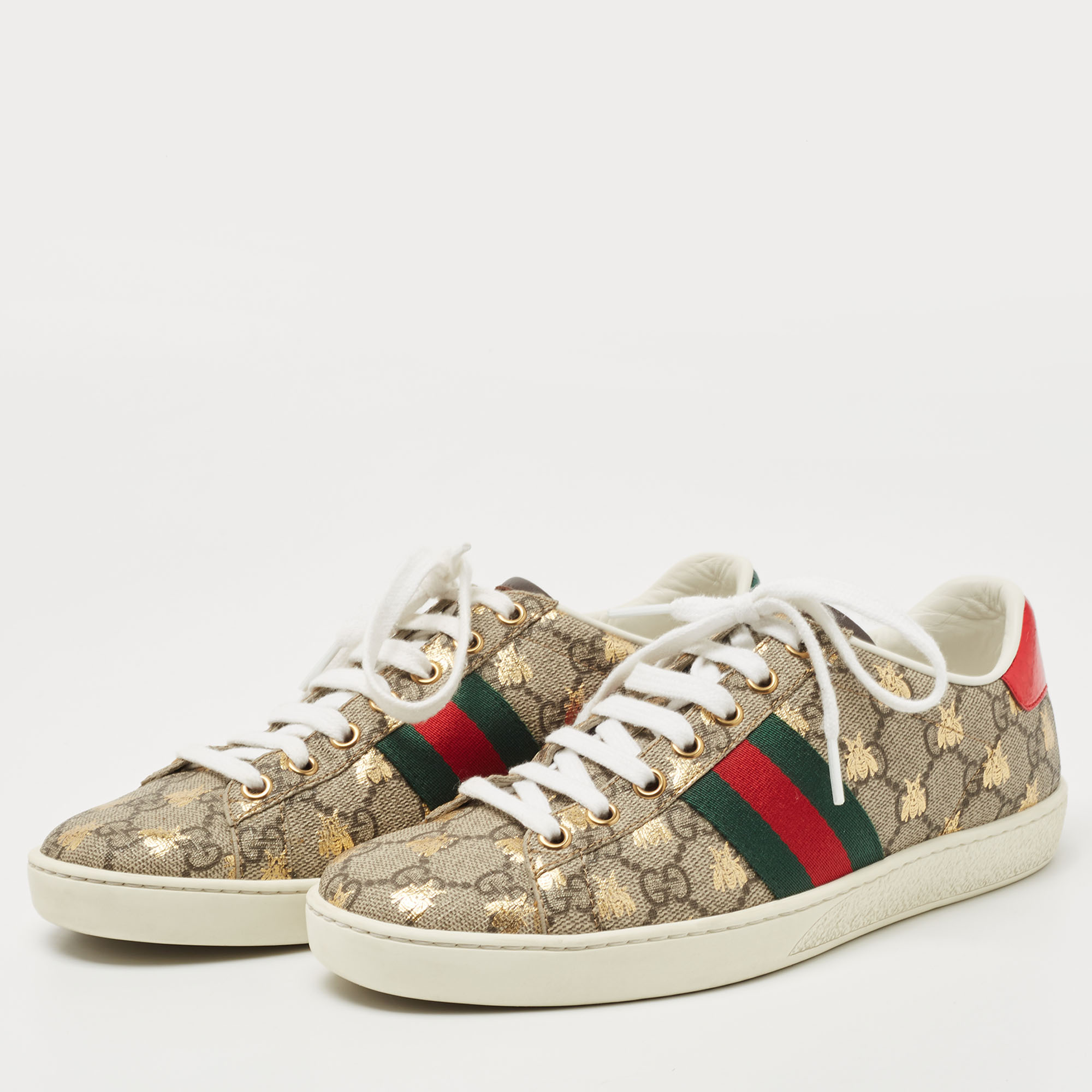 

Gucci Brown Canvas and Leather Ace Low Top Sneakers Size, Multicolor