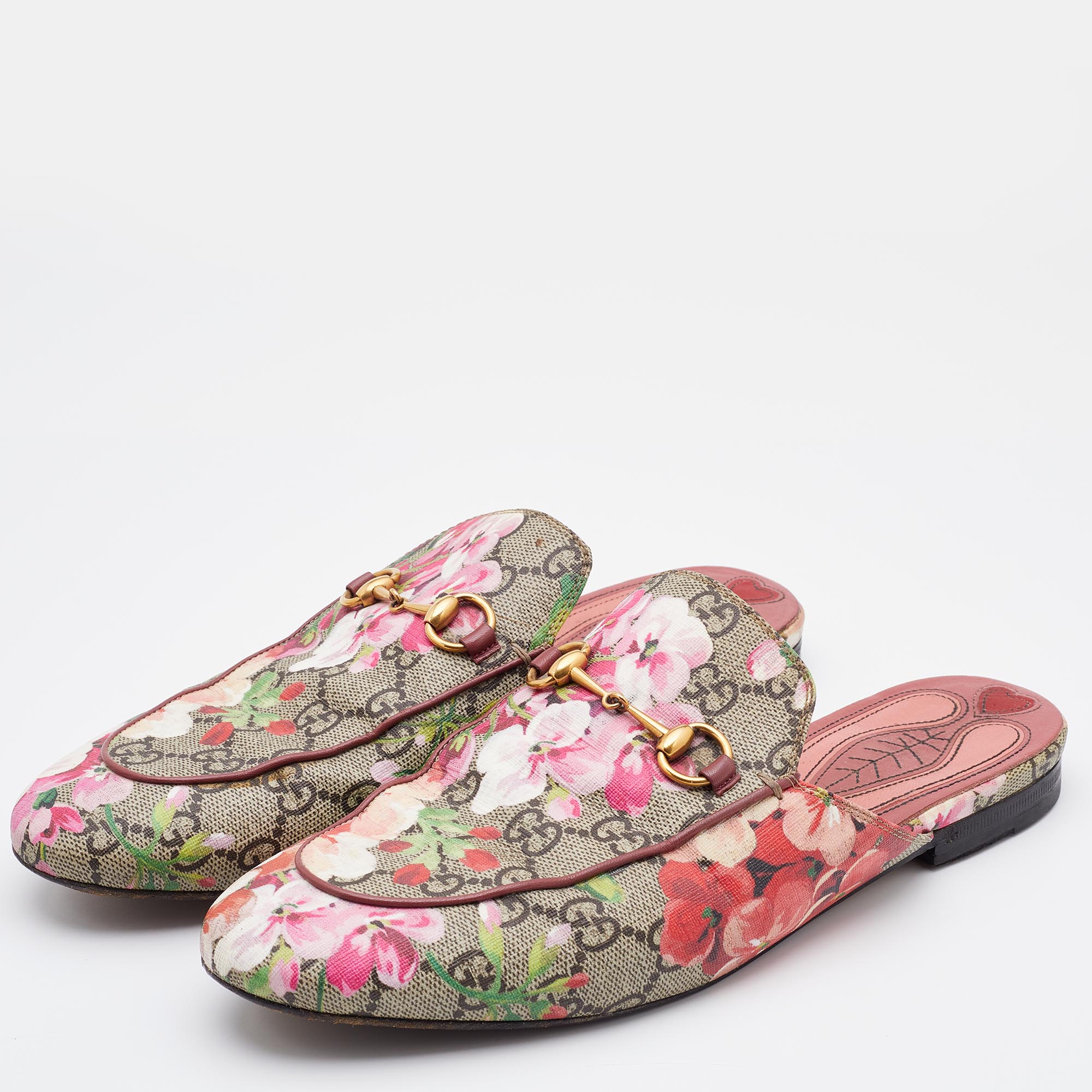 

Gucci Multicolor Blooms Print GG Supreme Canvas Princetown Mule Sandals Size