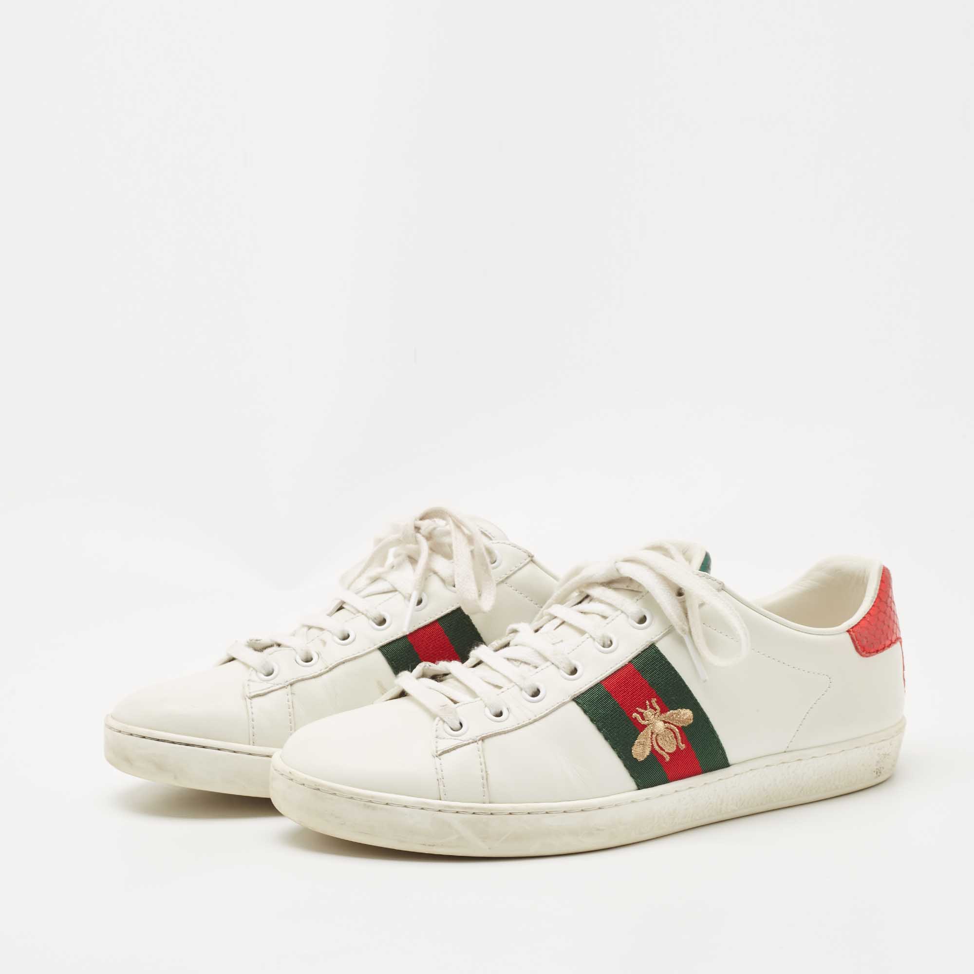 

Gucci White Leather Embroidered Bee Ace Sneakers Size