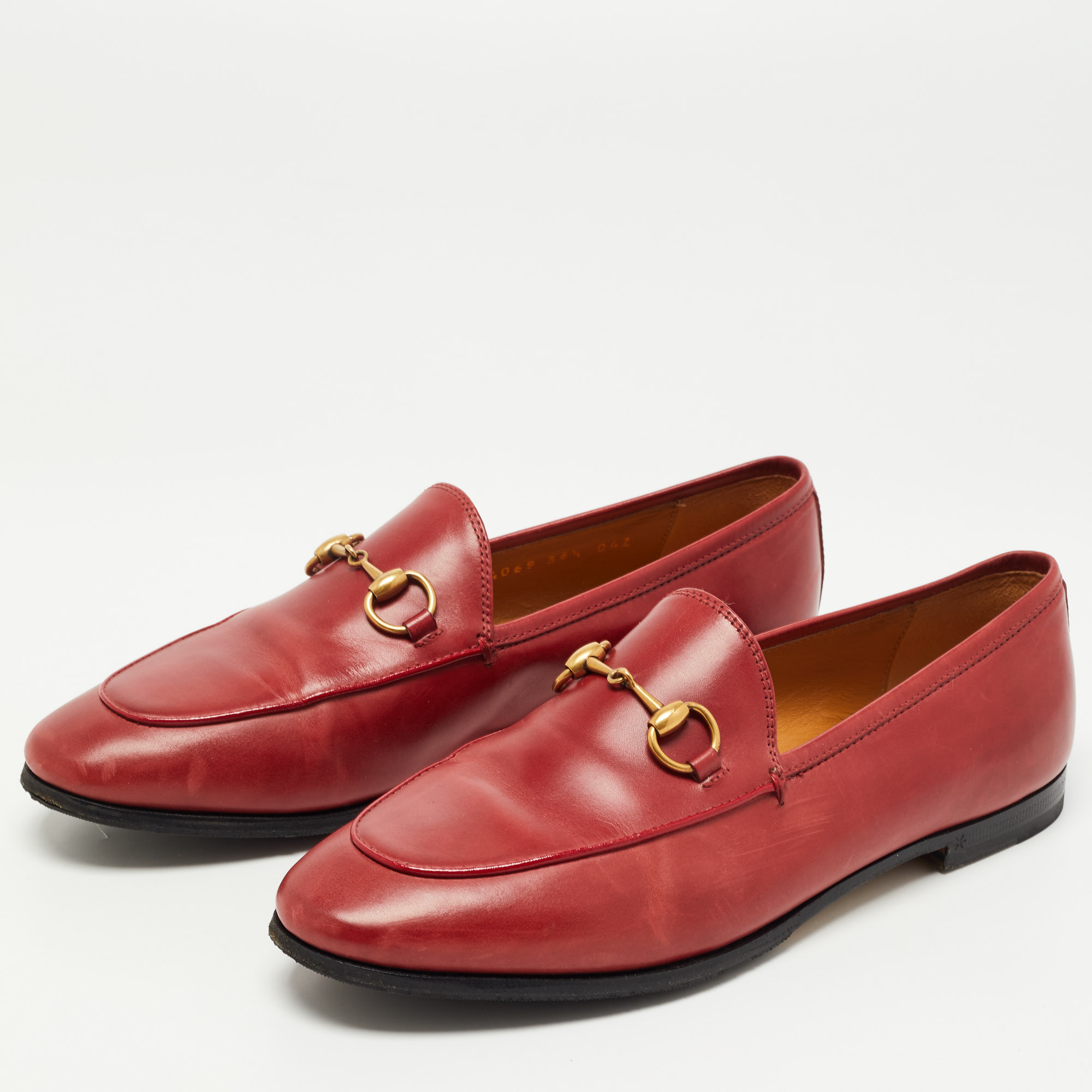 

Gucci Red Leather Jordaan Slip On Loafers Size