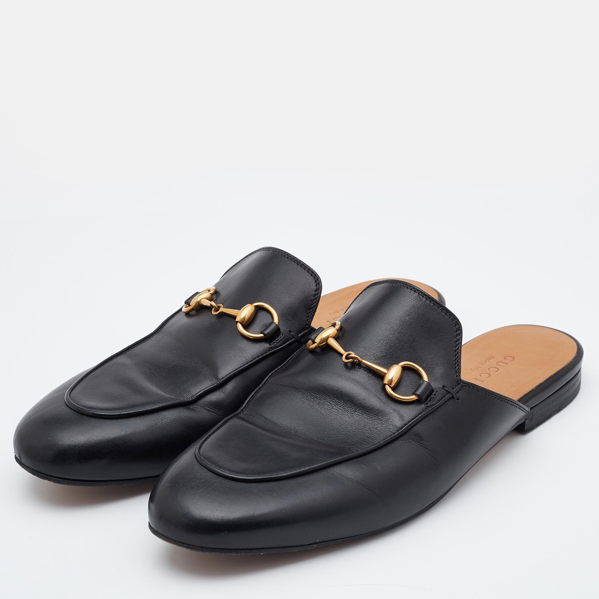 

Gucci Black Leather Princetown Flat Mules Size