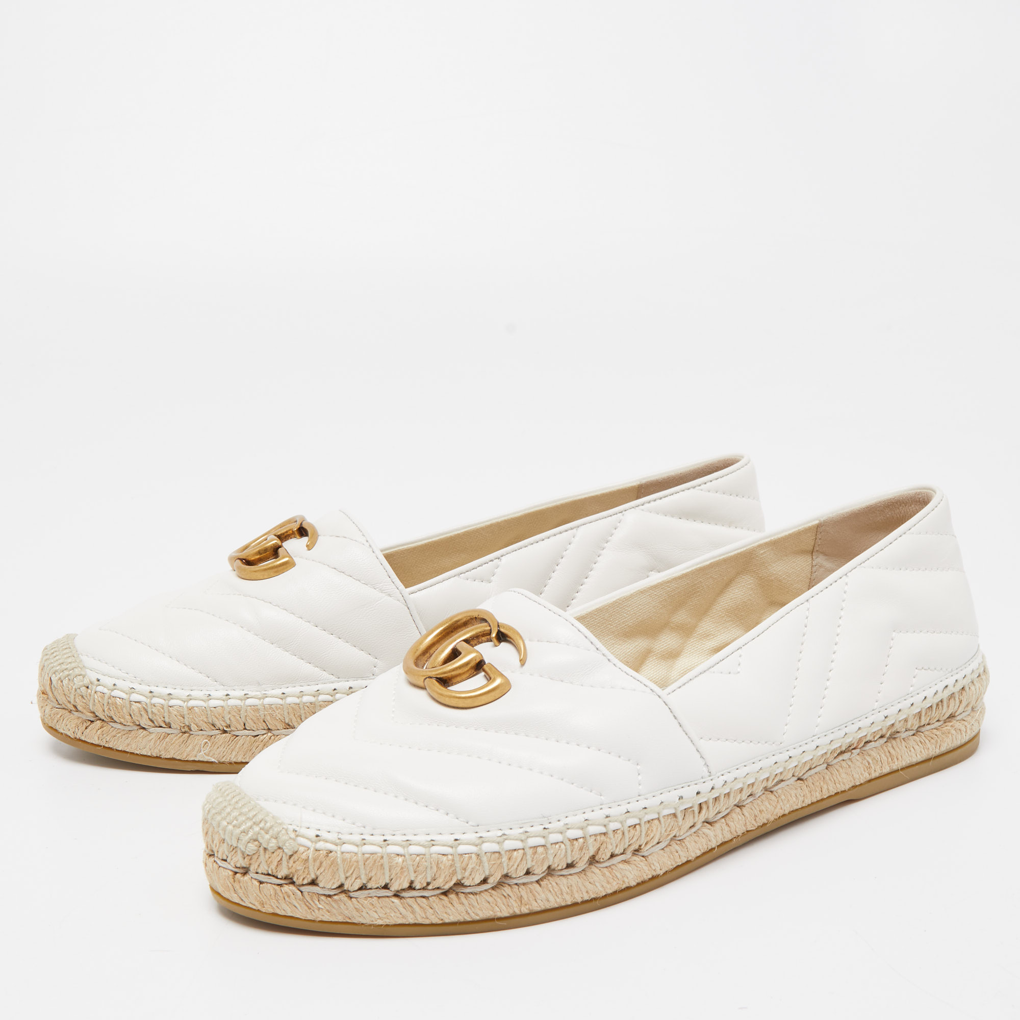 

Gucci White Leather GG Marmont Espadrille Flats Size