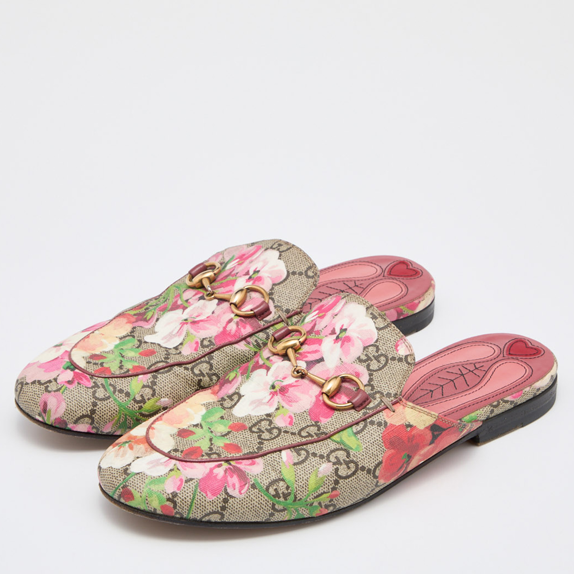 

Gucci Brown/Beige GG Supreme Blooms Canvas Princetown Flat Mules Size