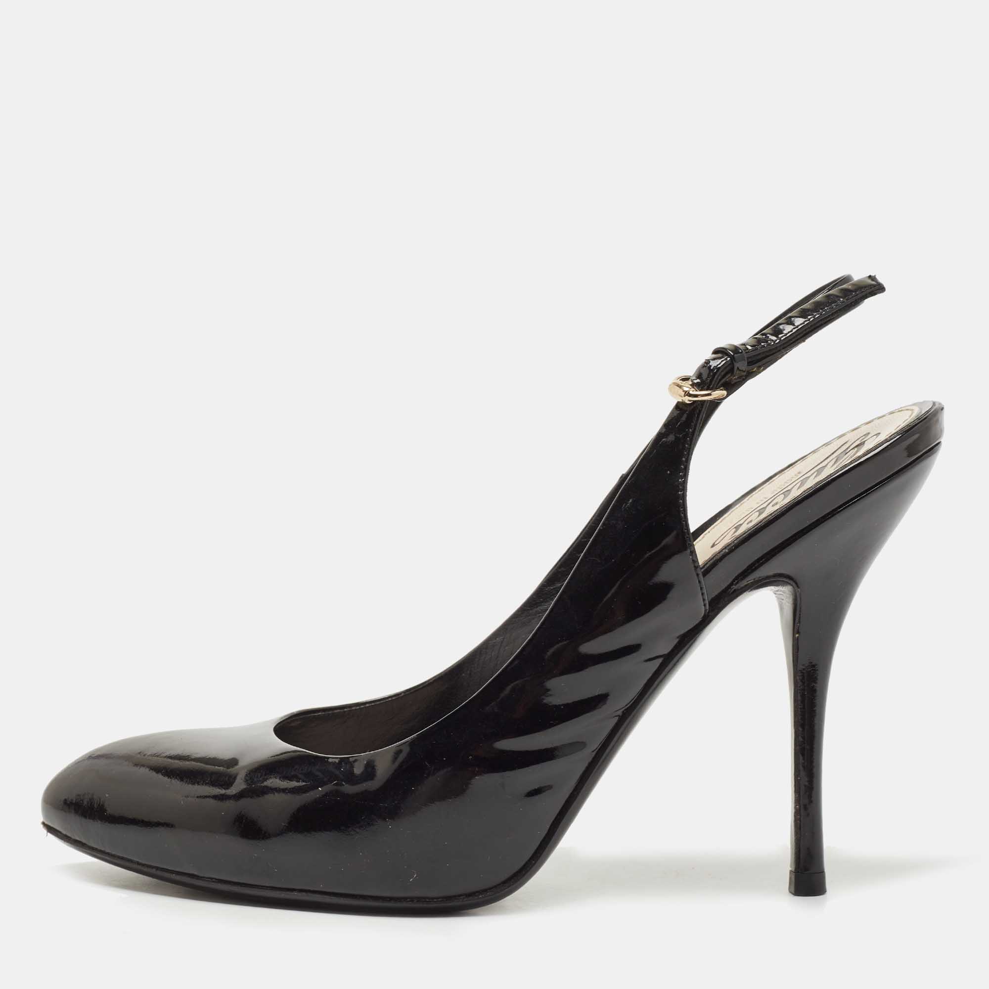 Pre-owned Gucci Black Patent Leather Slingback Pumps Size 38.5