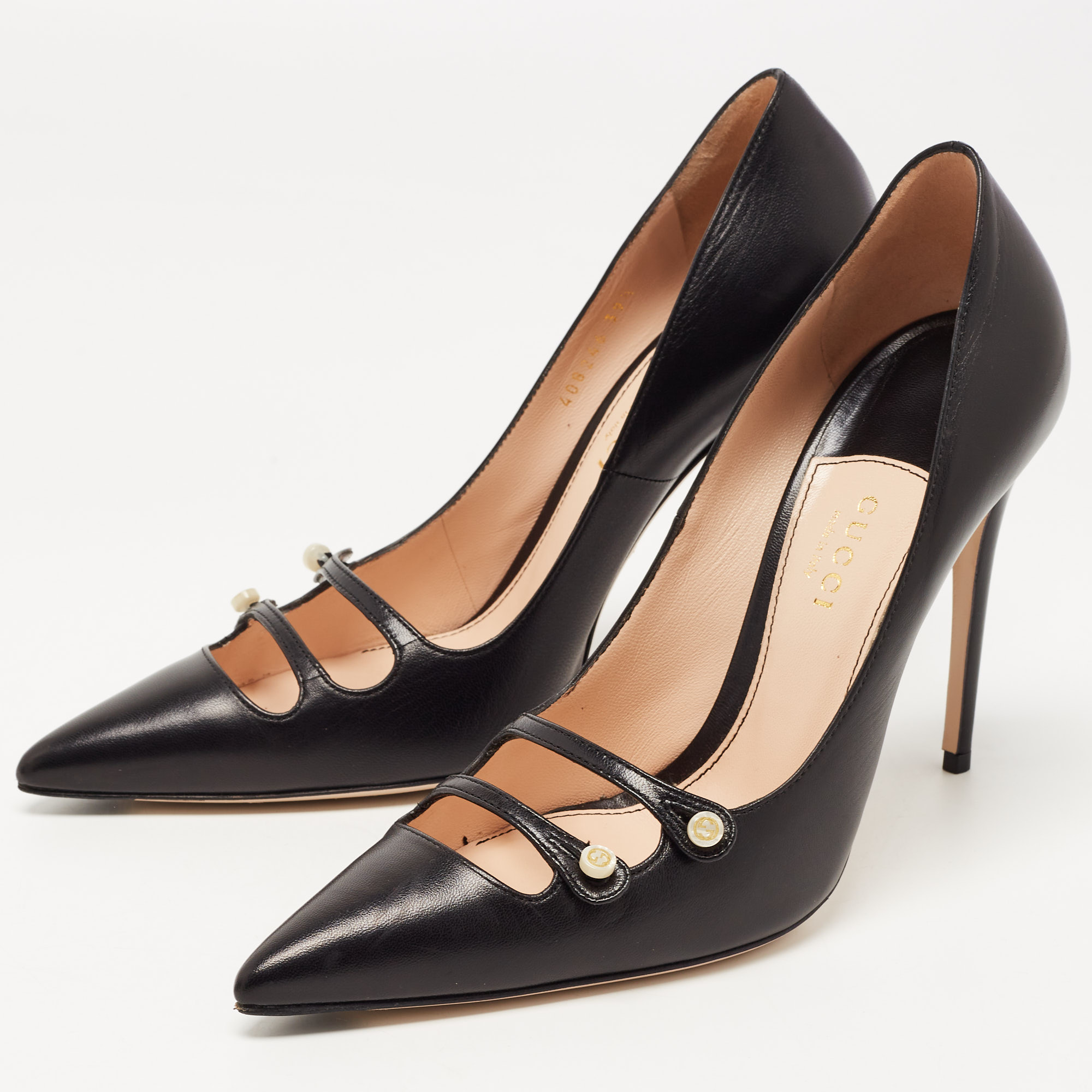 

Gucci Black Leather Aneta Point Toe Pumps Size