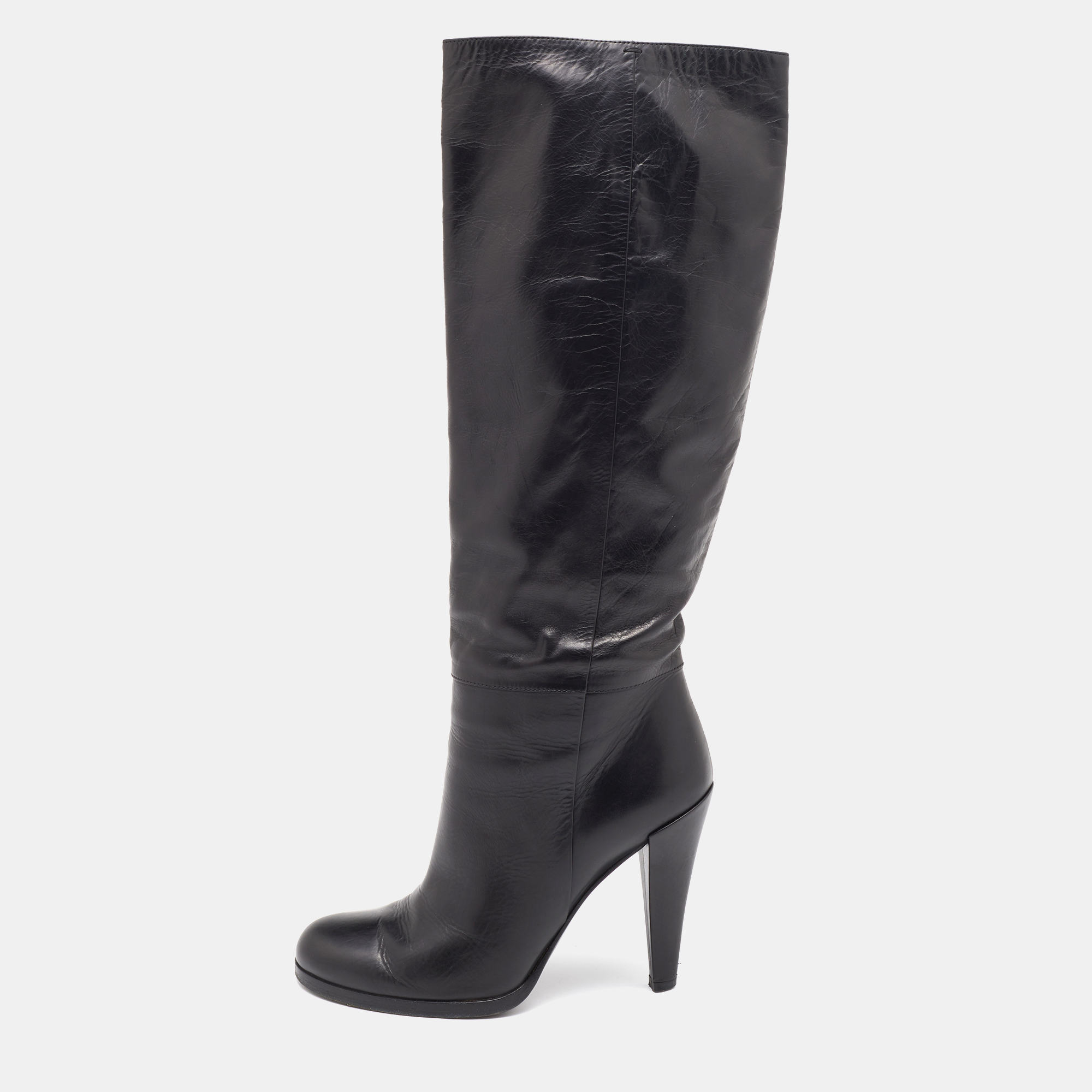 Pre-owned Gucci Black Leather Knee Length Boots Size 37