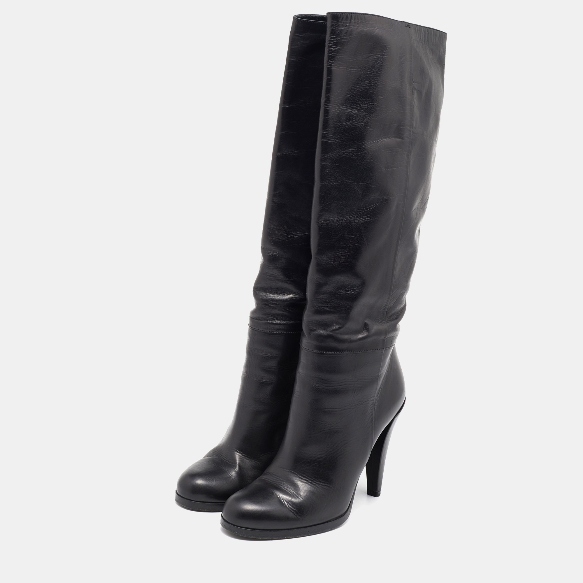 

Gucci Black Leather Knee Length Boots Size