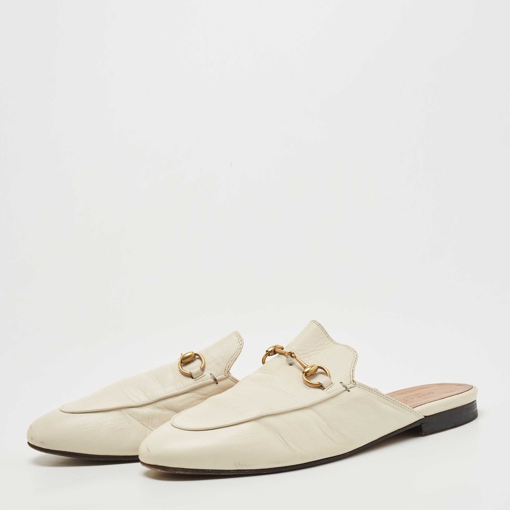

Gucci Cream Leather Princetown Flat Mules Size