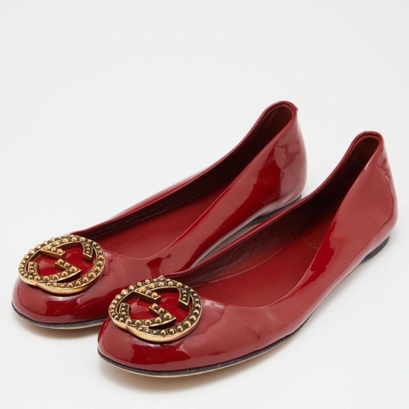 

Gucci Red Patent Leather GG Ballet Flats Size